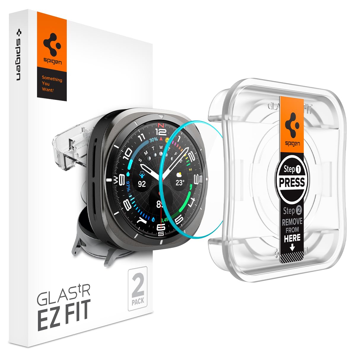 Spigen Tempered Glass Screen Protector [Glastr Ez Fit] Designed For Galaxy Watch Ultra   2 Pack