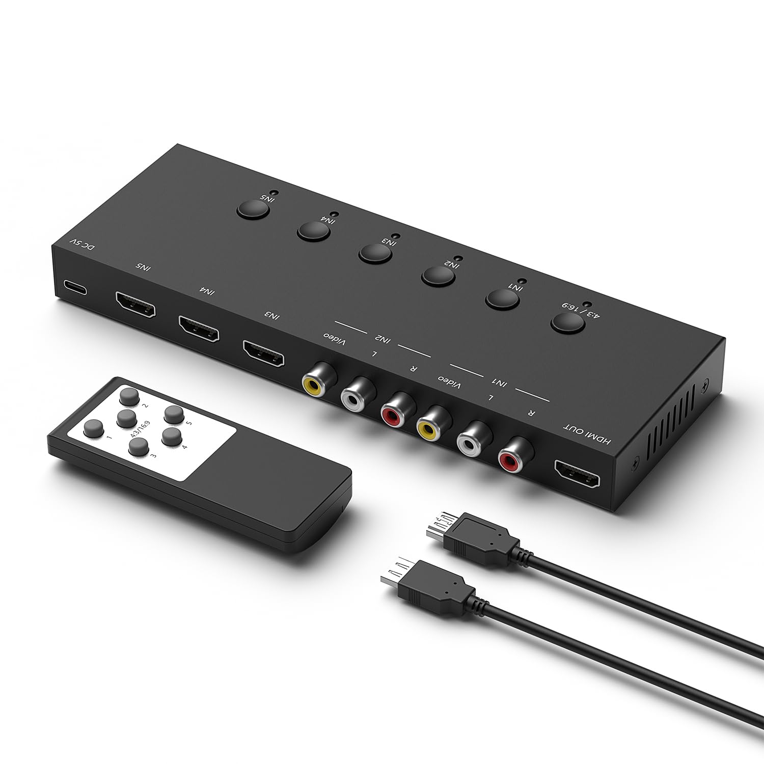 Y.D.F 3 Way Hdmi 2.0 To Hdmi Switcher + 2 Rca To Hdmi Converter(2 In 1) 2 Way Av Composite Cvbs Switch To Hdmi Adapter Support 4:3/16:9 Switching For N64 Ngc Wii Xbox Ps2/3/4/5 Xbox Series/One Switch