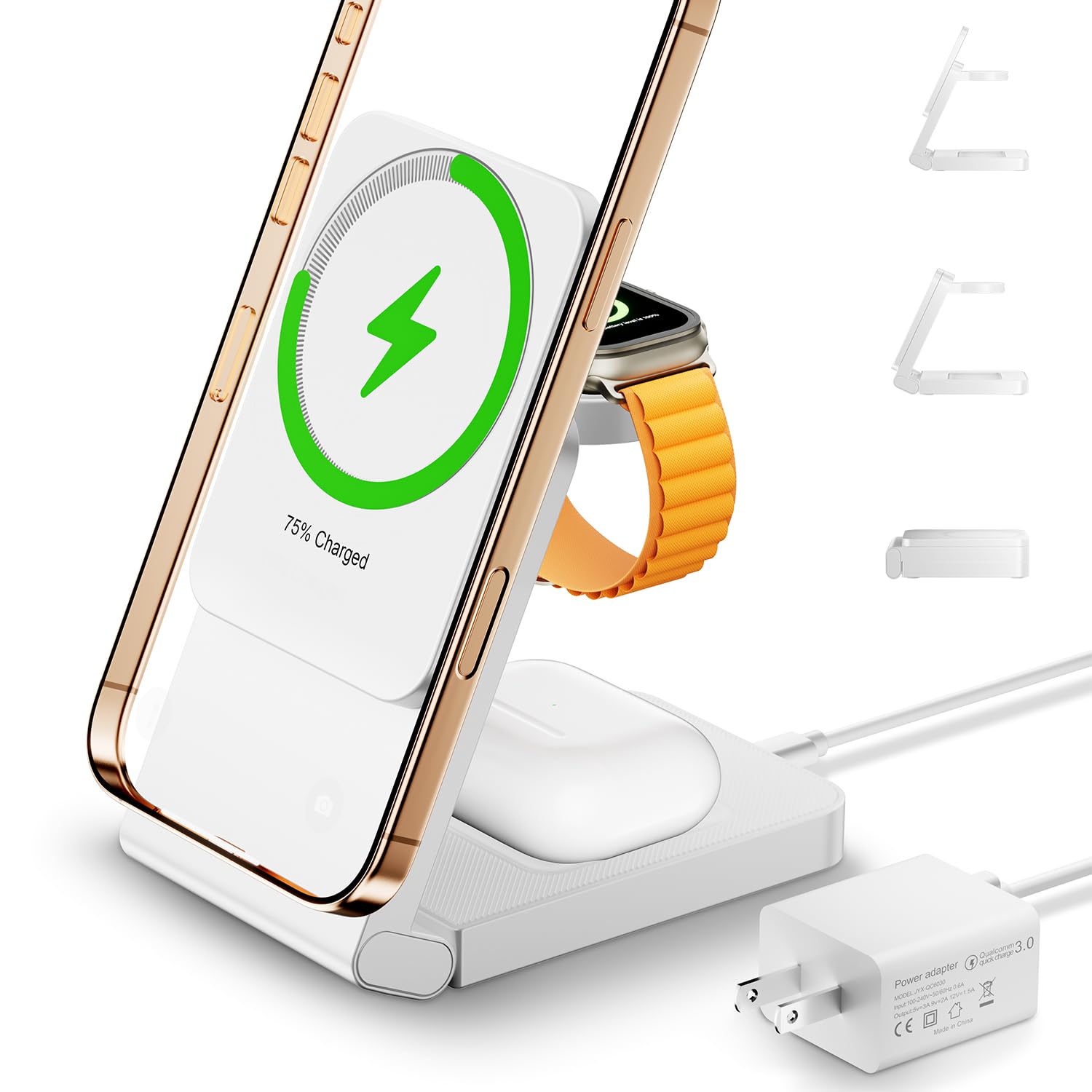 3 in 1 Wireless Charger Station for Multiple Devices, Foldable Magnetic Charging Stand, Portable Fast Travel Charger for iPhone 