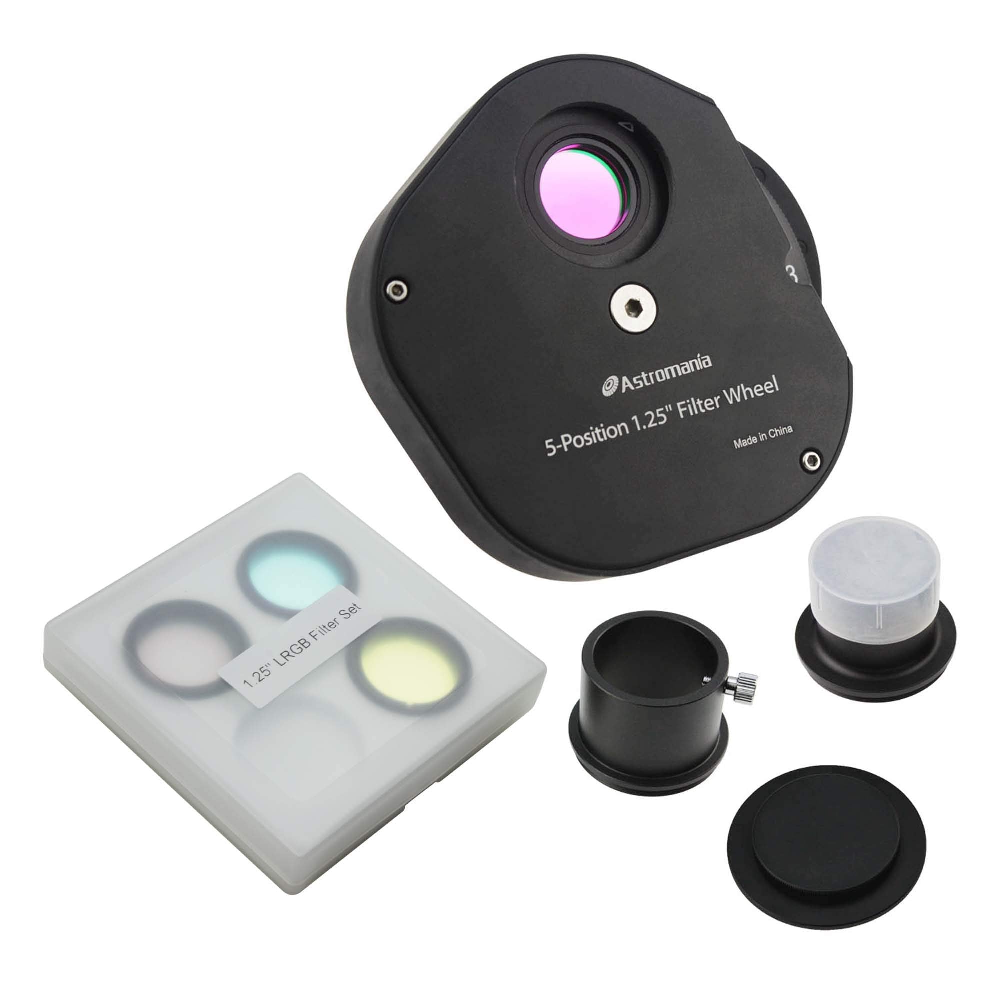 Astromania 1.25'' Multiple 5 Position Filter Wheel For Telescope   With Lrgb Filter Set