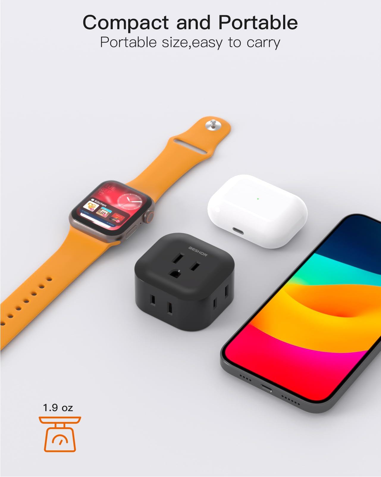 Black Multi Plug Outlet Extender 2 Pack, Wall Outlet Splitter With 5 Wall Outlets, Small Multiple Plug Extender, Cruise Essentia