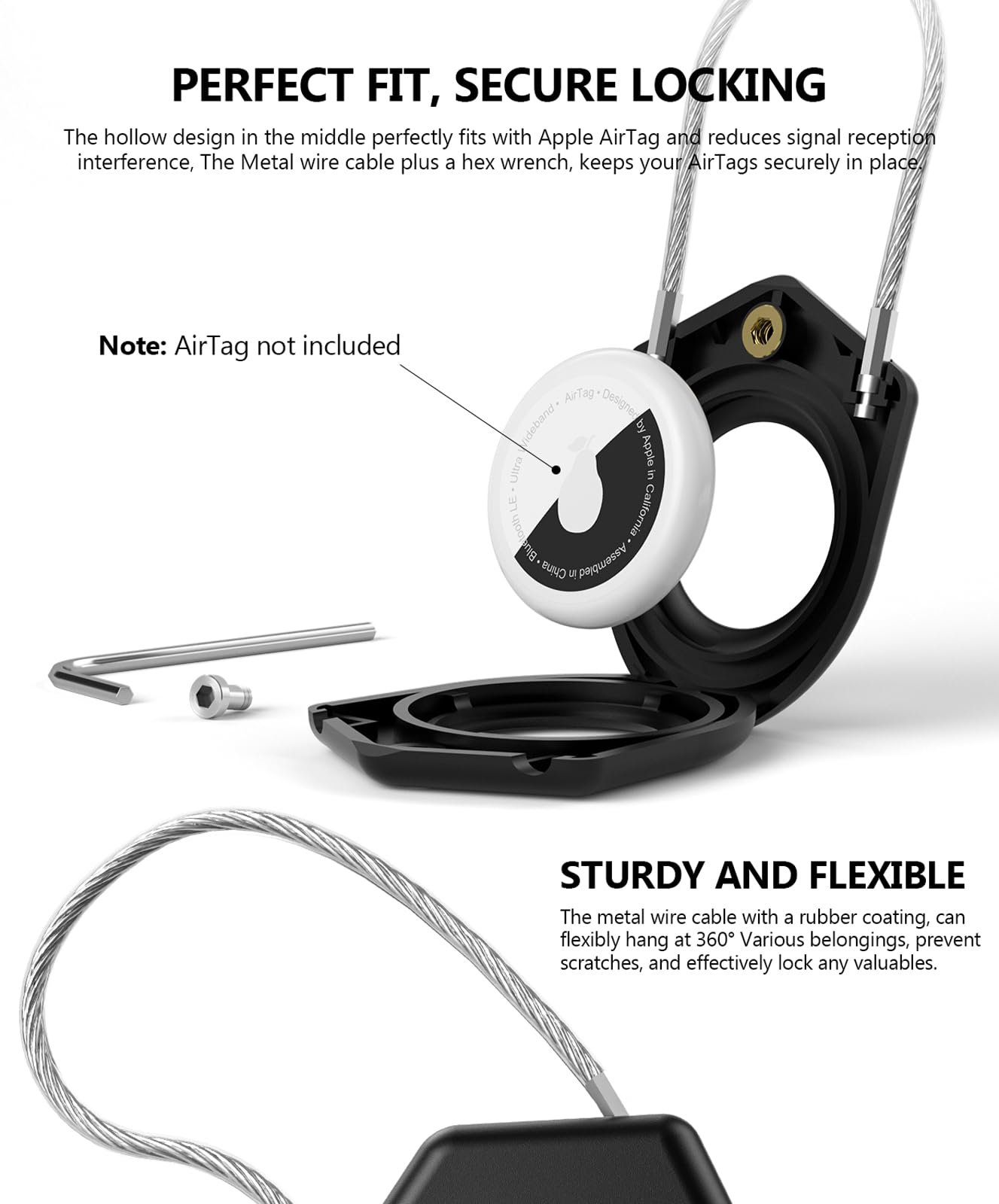 Airtag Case And Holder, Apple Air Tag Cases With Secure Wire Cable, Anti Scratch For Keychains, Luggage, Bicycle & Pet Wearing,