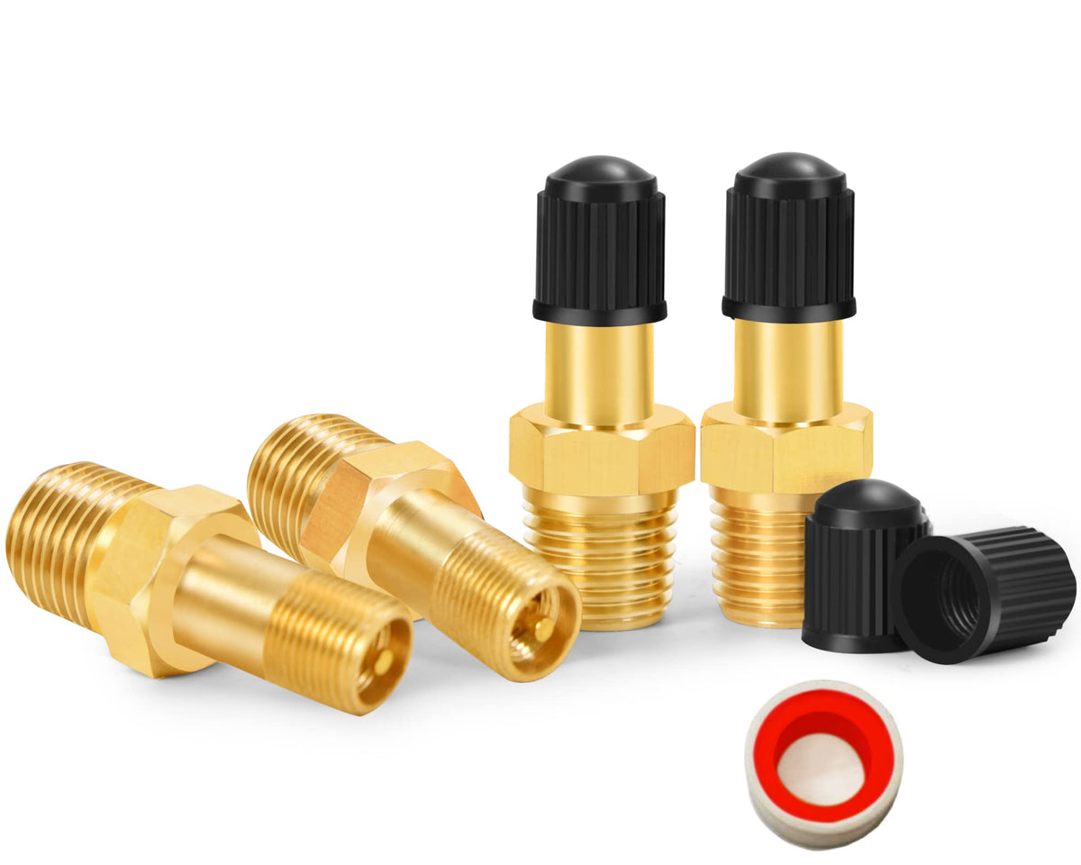 Godeson 1/8''Npt Tank Valve, Anti Corrosion Brass Schrader Valve With 1/8''Male Npt,Using With Air Compressor Tanks(Pack Of 4)