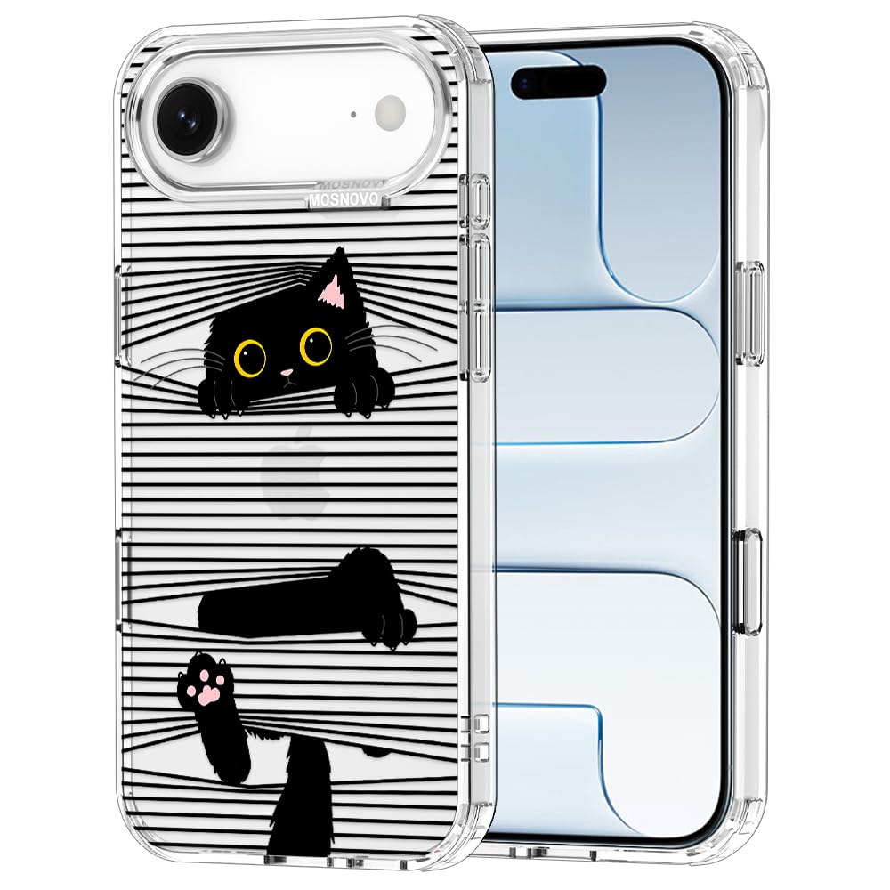 MOSNOVO for iPhone Air Case | Military Grade 6.6ft Drop Tested | Camera Control | Clear with Hidden Black Cat Design