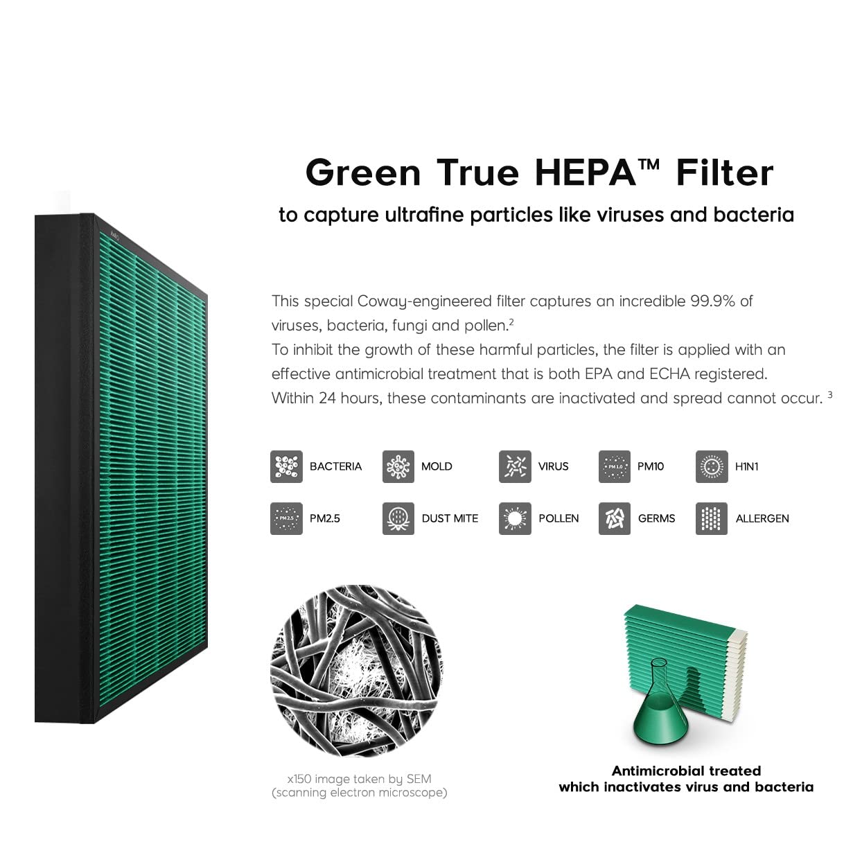 Coway Airmega 400/400S Air Purifier Replacement Filter Set Max 2 Green True HEPA Active Carbon Filter Green/Black