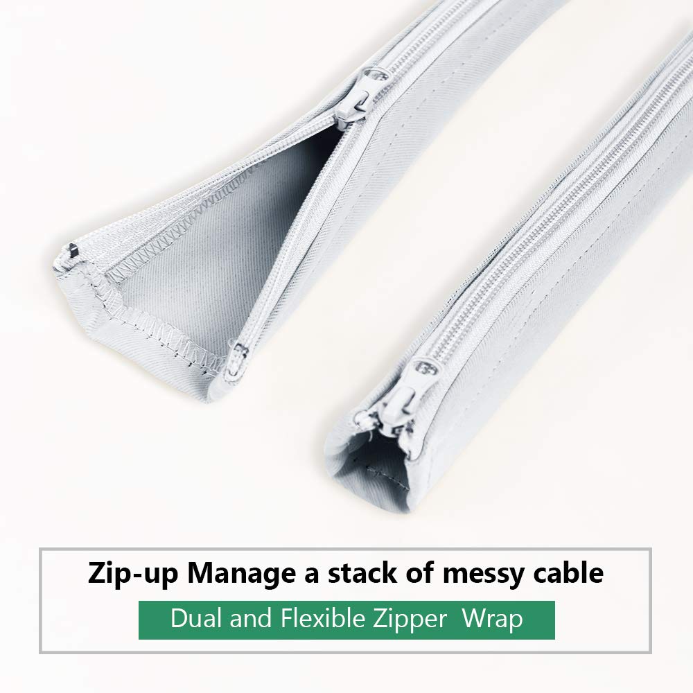 StangH Cable Management Sleeve Zipper Cord Organizer Flexible Wire Hider Greyish White 19 Inch 4-Pack