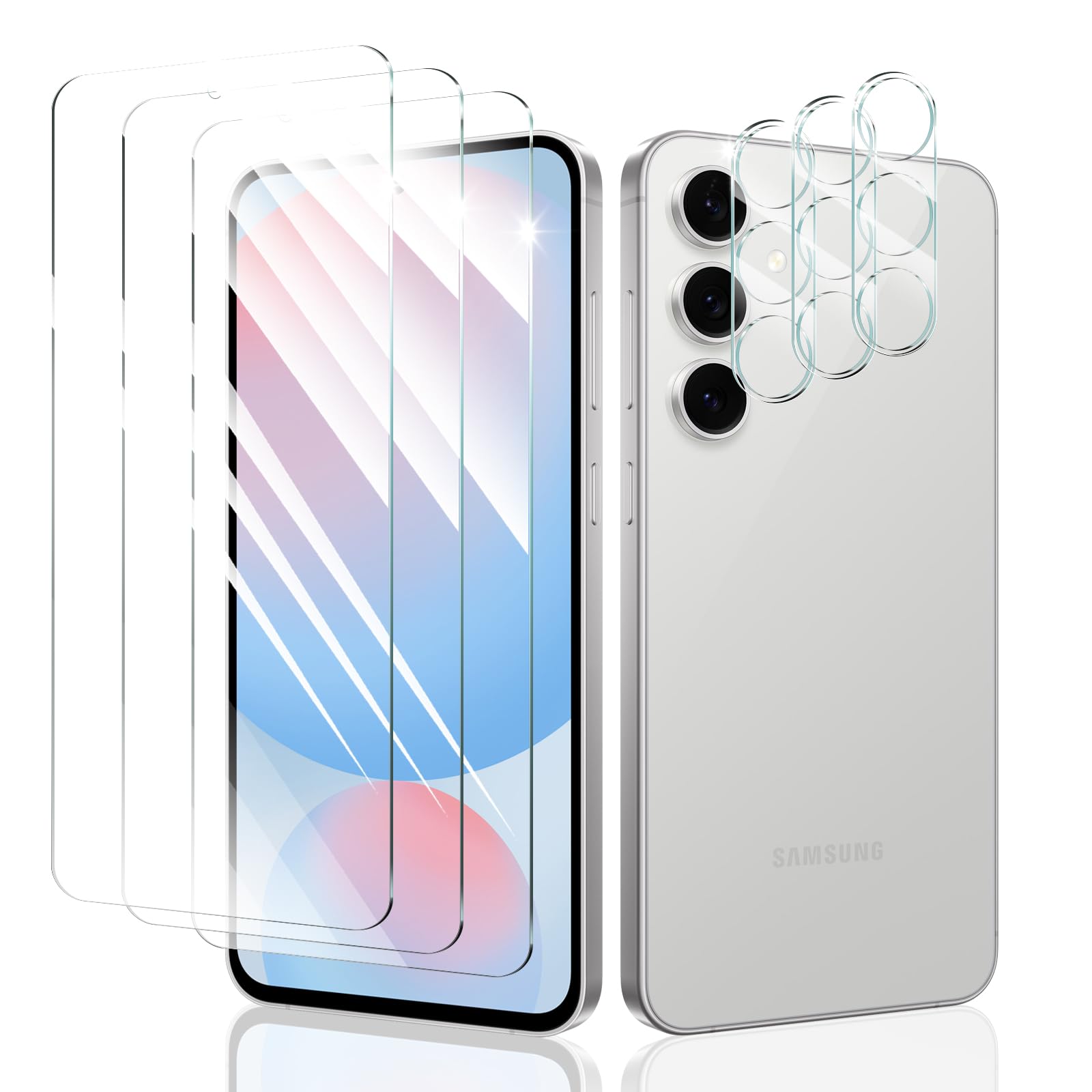 Screen Protector & Camera Lens Protector for Samsung Galaxy S24 FE, Double Shatterproof HD Tempered Glass, High Light Transmitta