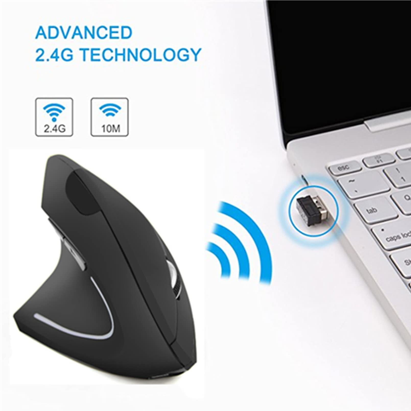 Left-Handed Mouse, Rechargeable 2.4G Wireless Ergonomic Vertical Mice With Usb Receiver, 6 Buttons And 3 Adjustable Dpi 800/1200