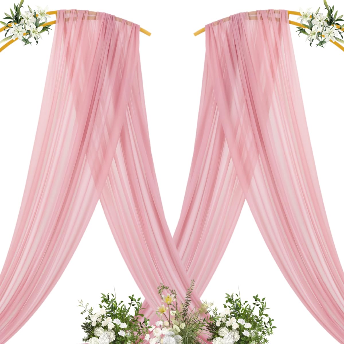 Mlmc Wedding Arch Draping Fabric 1 Panel 29'' X 20Ft Dusty Rose Chiffon Drapery Sheer Backdrop Curtains For Ceremony Wedding Par
