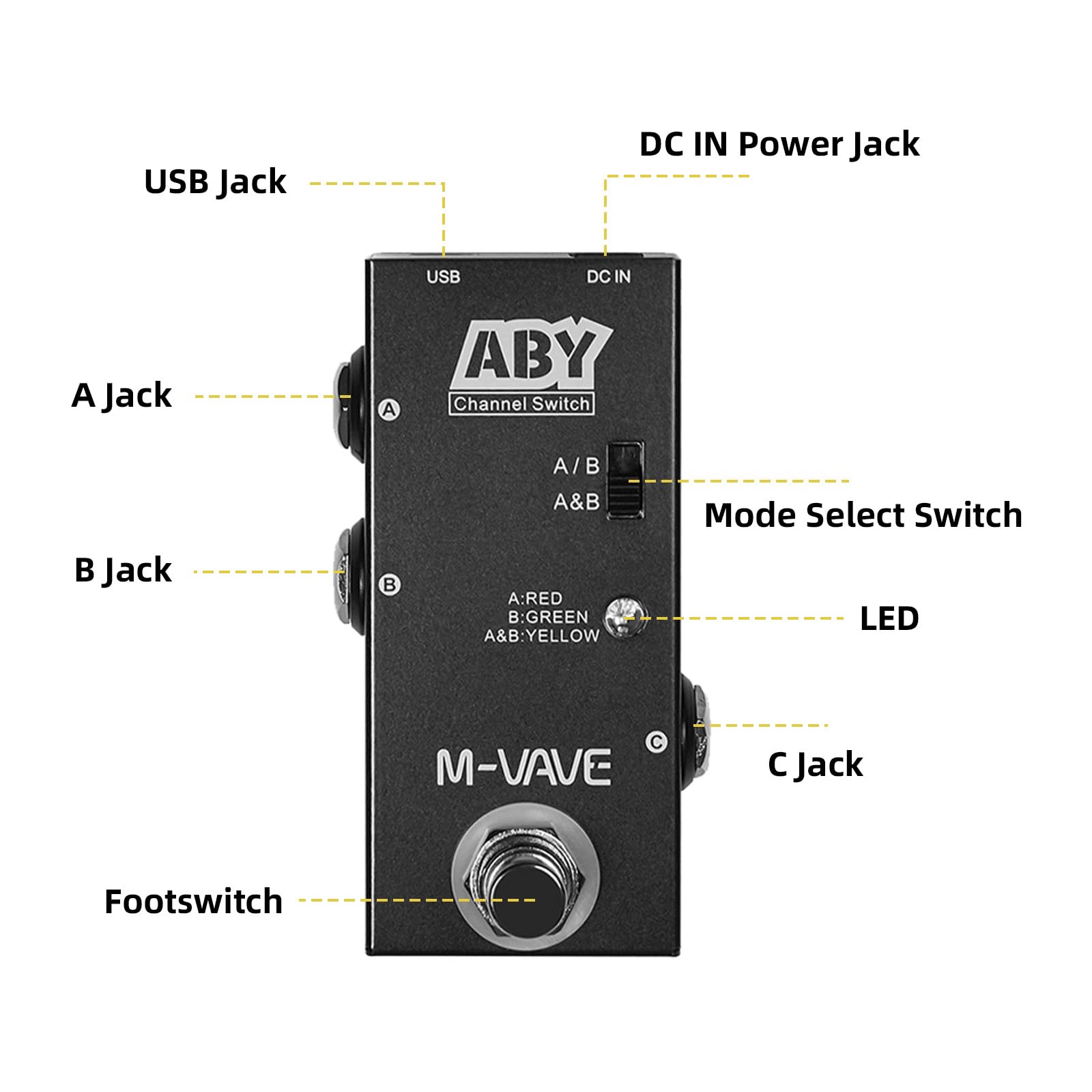 A/B Switch Guitar Pedal - Sunydog Aby Line Selector, Mini Aby Switch Guitar Pedal True Bypass Guitar Bass Pedal Ab Box - Aby Cha