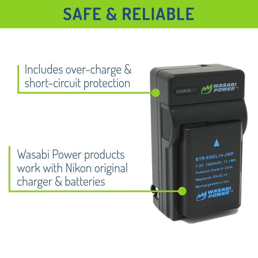 Wasabi Power Battery (2-Pack) And Charger For Nikon En-El14, En-El14A And Nikon P7000, P7100, P7700, P7800, D3100, D3200, D3300,