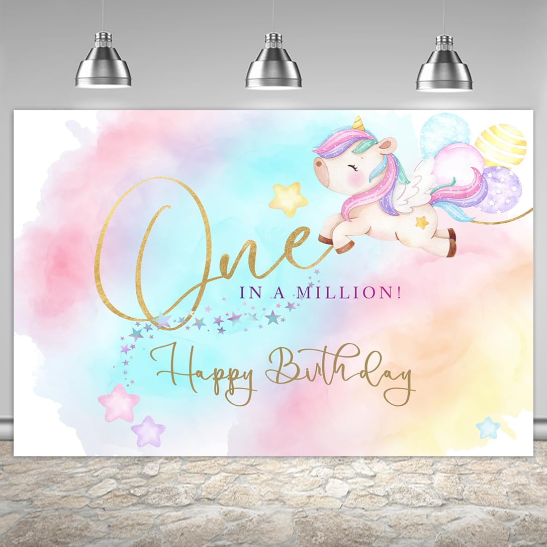 6X4Ft Pink Dreamlike Unicorn 1St Birthday Backdrop One In A Million Background For Girl Kids One Year Old Bday Photography Rainb