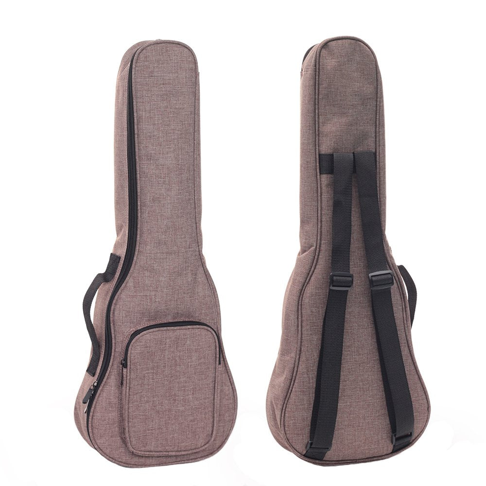 HOT SEAL Simple Linen 10MM Classic Thick Durable Ukulele Case Bag with Large Storage (23/24in, Brown)