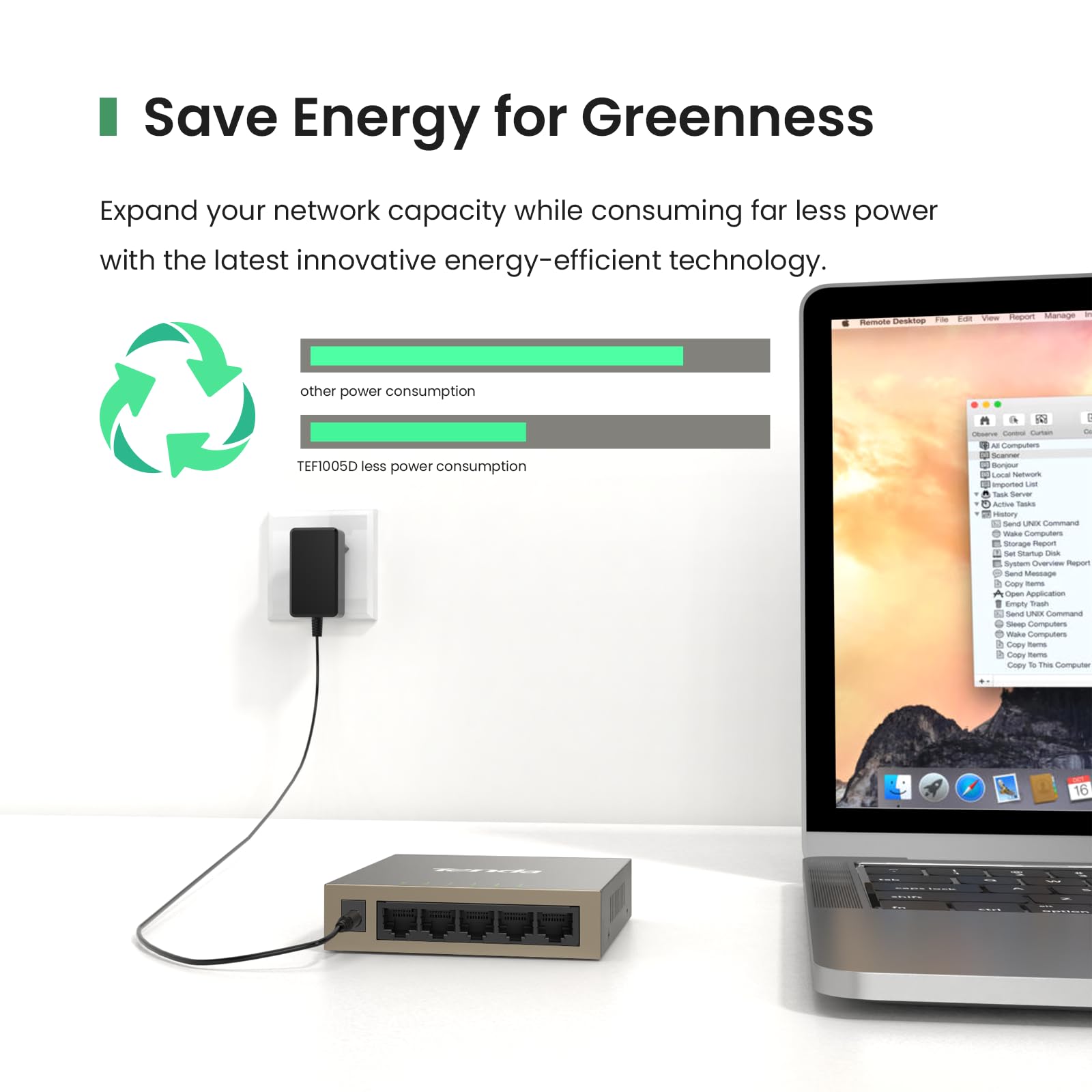 Tenda Tef1005D, 5 Port 10/100Mbps Fast Ethernet Unmanaged Switch, Network Hub, Ethernet Splitter, Plug & Play, Fanless Metal Des