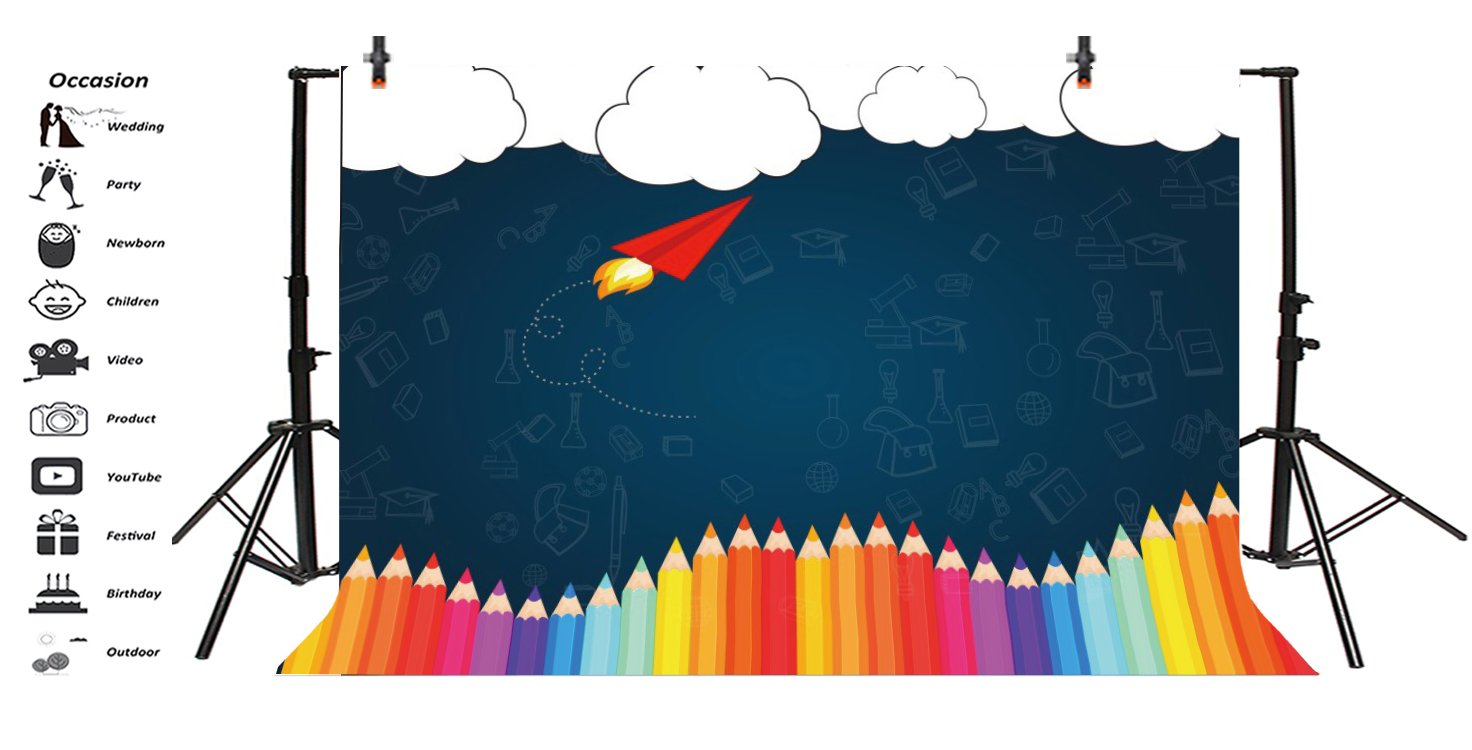 Leyiyi 7X5Ft Welcome Back To School Photography Background Old Classroom Chalk Board Blackboard Colored Pens Back Season Grunge