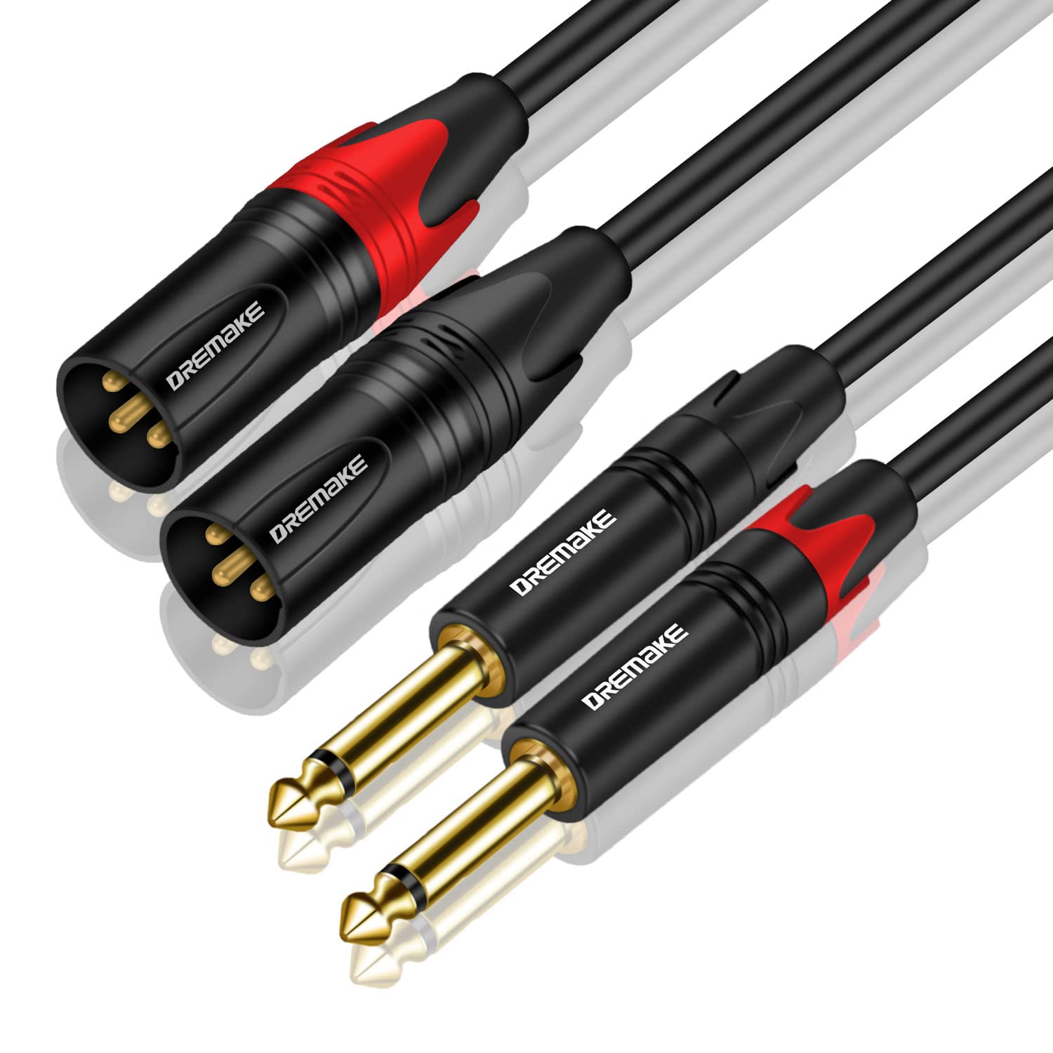 Dremake Dual 3 Pin Xlr Male To Dual 6.35Mm 1/4'' Ts Mono Microphone Patch Cable, 3Ft/1.0M Xlr To Ts 1/4'' 6.35Mm Splitter Adapte