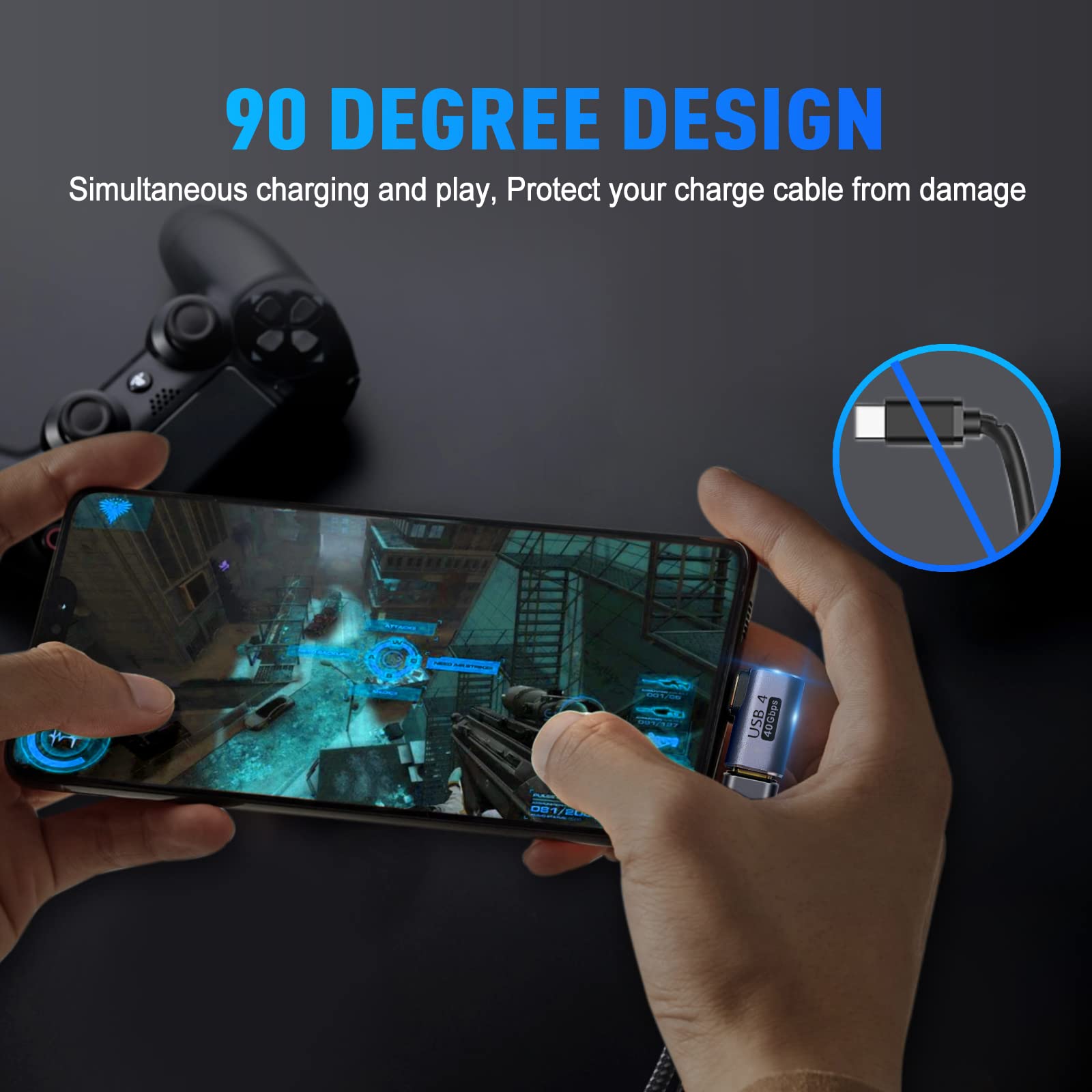 V Vcom Usb C 90 Degree Adapter (2 Pack), 40Gbps Data Transfer Usb Type C Male To Female Right Angle Extender For Steam Deck,Swit