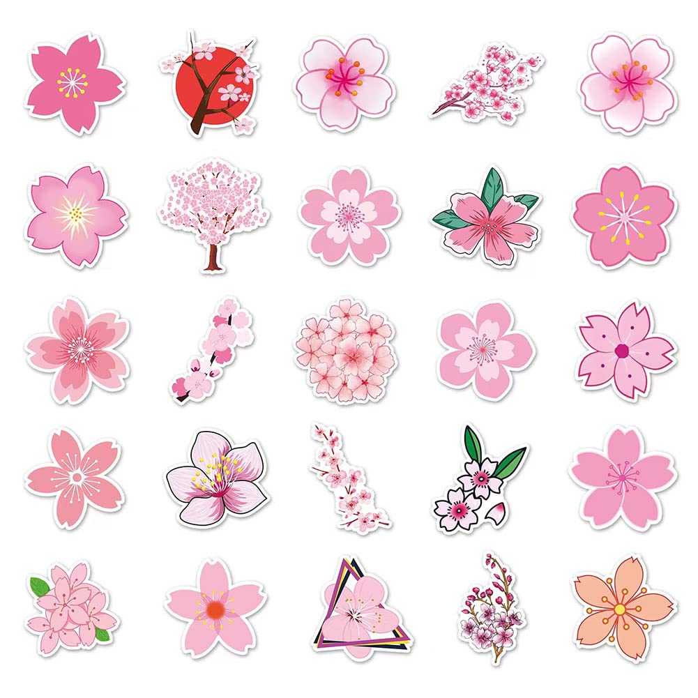 Sakura Stickers |50Pcs Oriental Cherry Waterproof Vinyl Decals For Bike Water Bottles Laptop Bicycle Refrigerator Cup Luggage Co