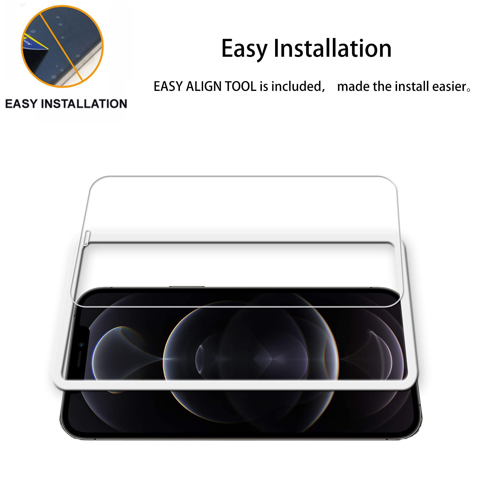Hkkais Easy Alignment Frame Designed For Iphone 12 Pro Max Tempered Glass Screen Protector 2 Pack Camera Lens Protector Film 2 P