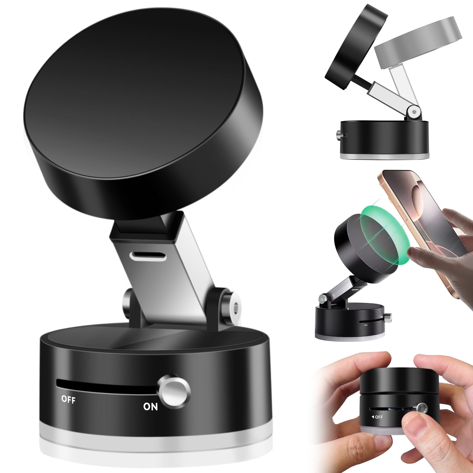 Vacuum Suction Magnetic Phone Mount,Double Sided Magnetic Suction Cup Phone Mount For Car/Mirror/Smooth Surface Foldable And Ret