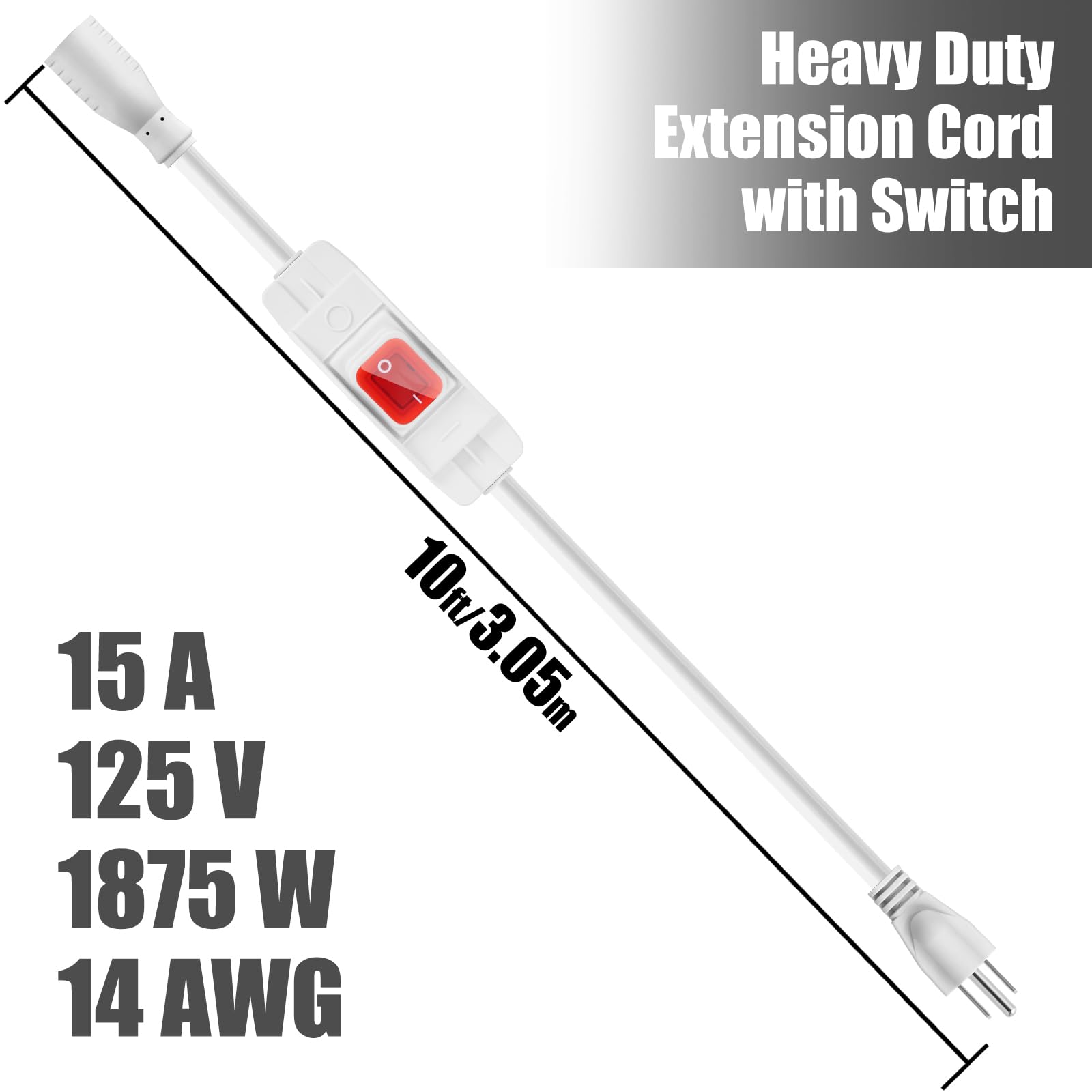 Makevivi Extension Cord With Switch On/Off Waterproof Switch 10Ft No Plugging And Unplugging Invintage Stereo Devices Without Bu