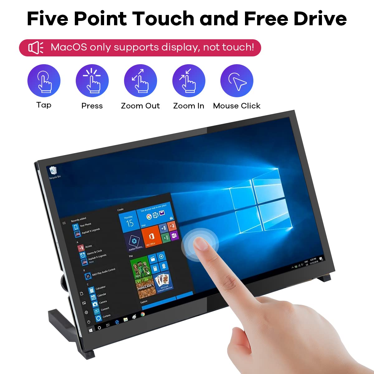 Hosyond 10.1'' Ips Lcd Capacitive Touch Screen Hdmi Display Portable Monitor 1024X600 Built In Dual Speakers For Raspberry Pi 5/