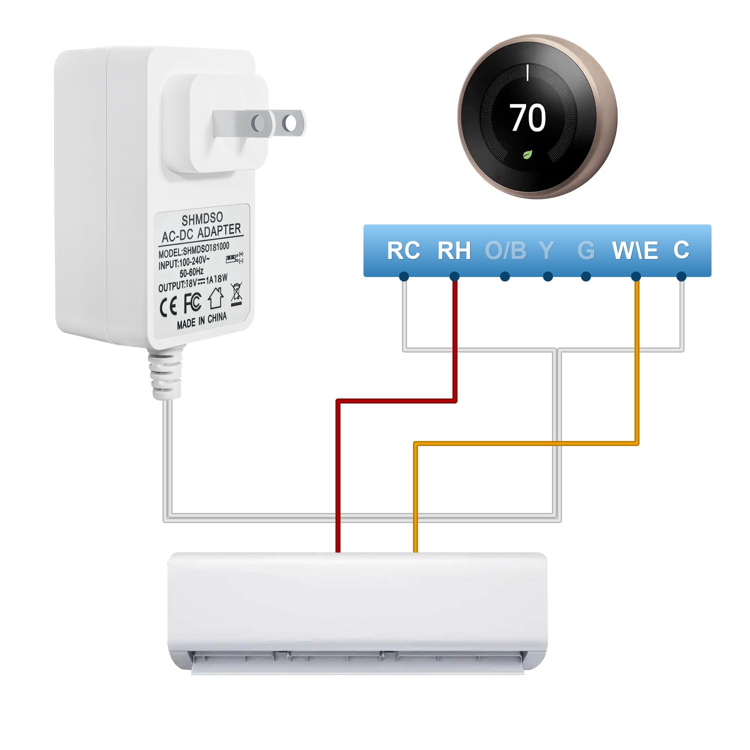 Dc 24Volt Transformer,C Wire Adapter,33 Ft Long Cable,Compatible With Ring Doorbell Transformer And Thermostat For Sensi,Ecobee