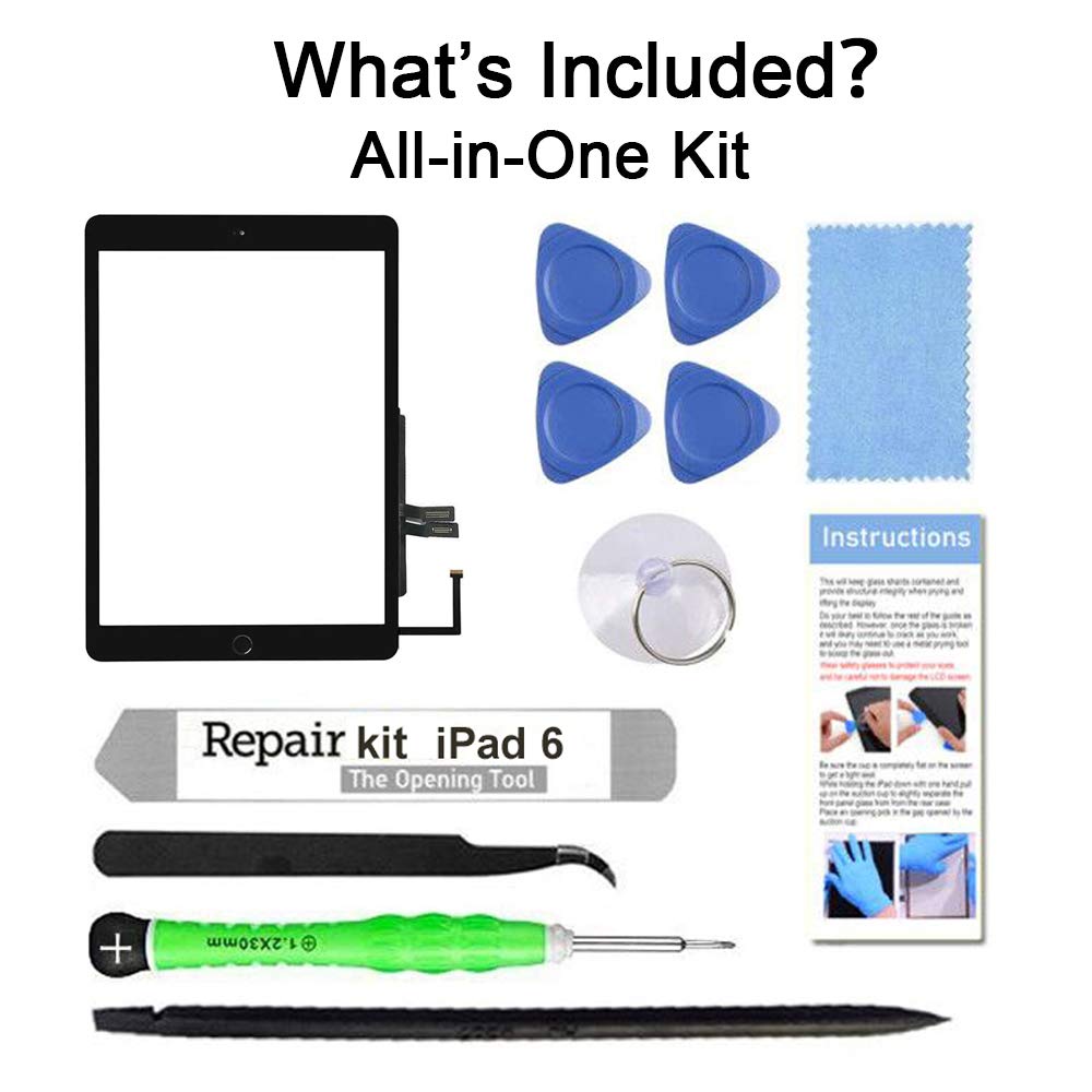 For Ipad 6 (6Th Gen 2018) A1893 A1954 Screen Replacement Glass Touch Digitizer Repair Kit With Home Button & Tools   Only For Ip