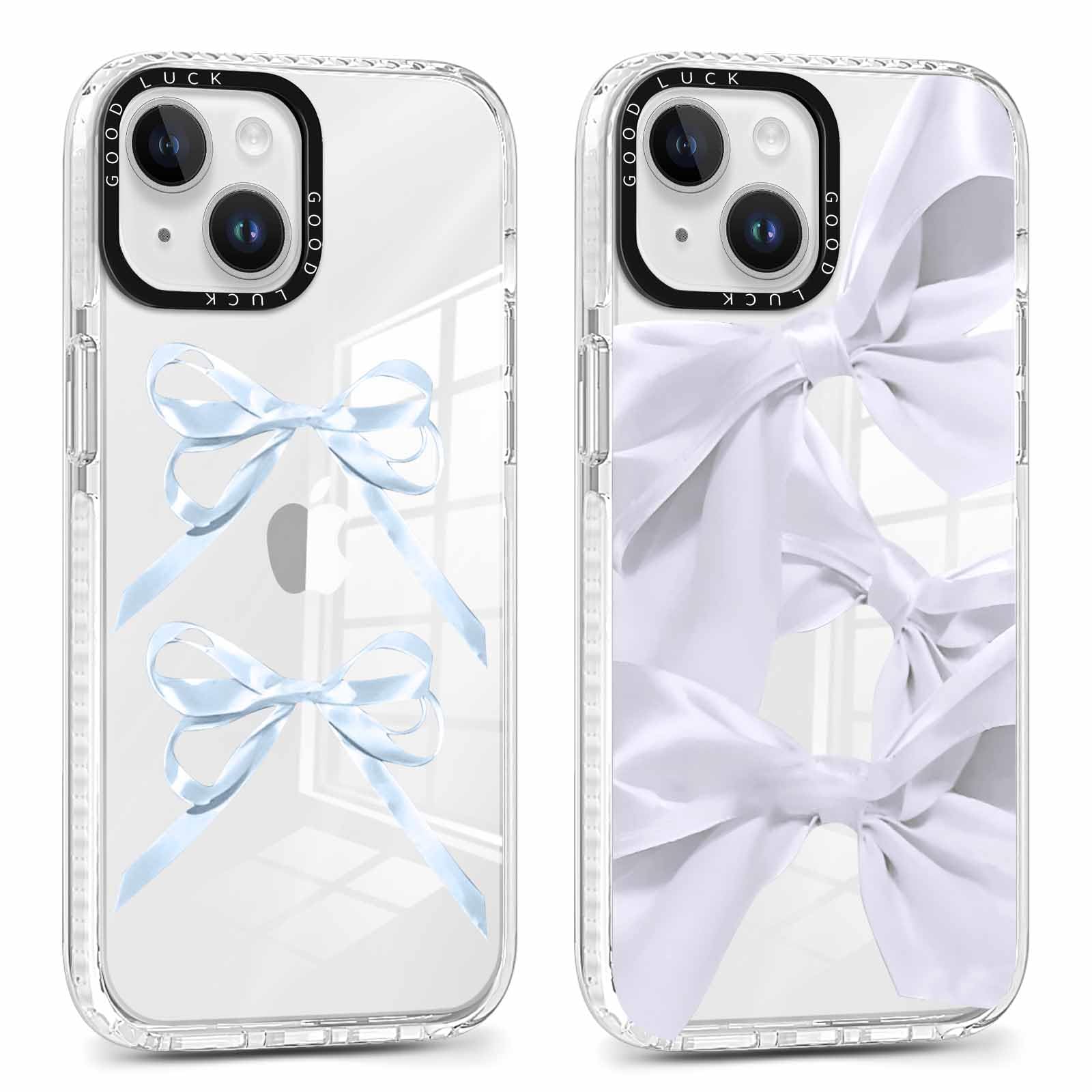 Rumdey 2 Pack Clear Bow Phone Case For Iphone 14 Plus 6.7 Inch, Cute Aesthetic Pattern Design Protective Soft Slim Shockproof Tp
