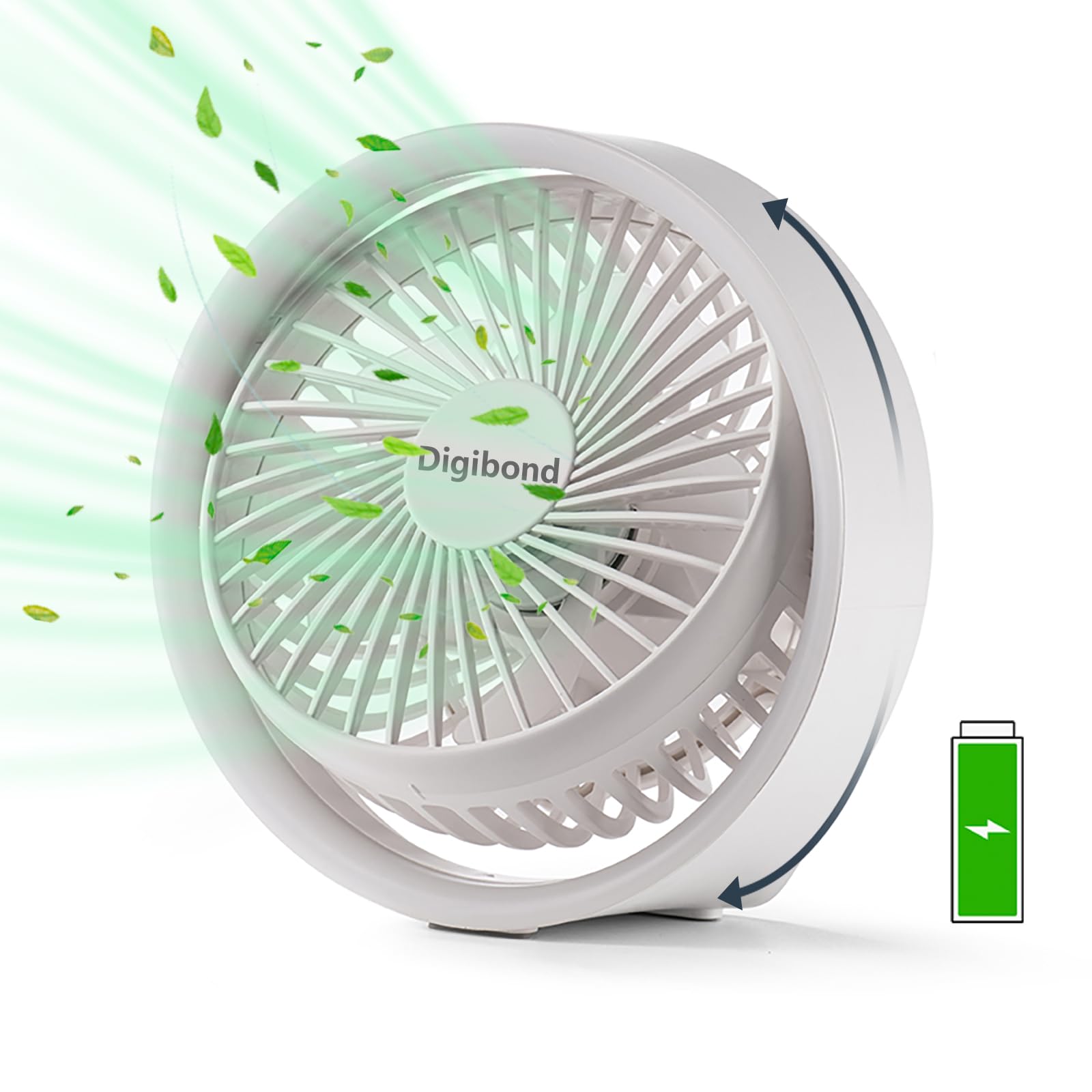 Digibond Small Desk Fan, Ultra Quite Usb Fan Portable 3000Mah Rechargeable Battery Operate, High Power 3 Speed 5.3In With Ambien