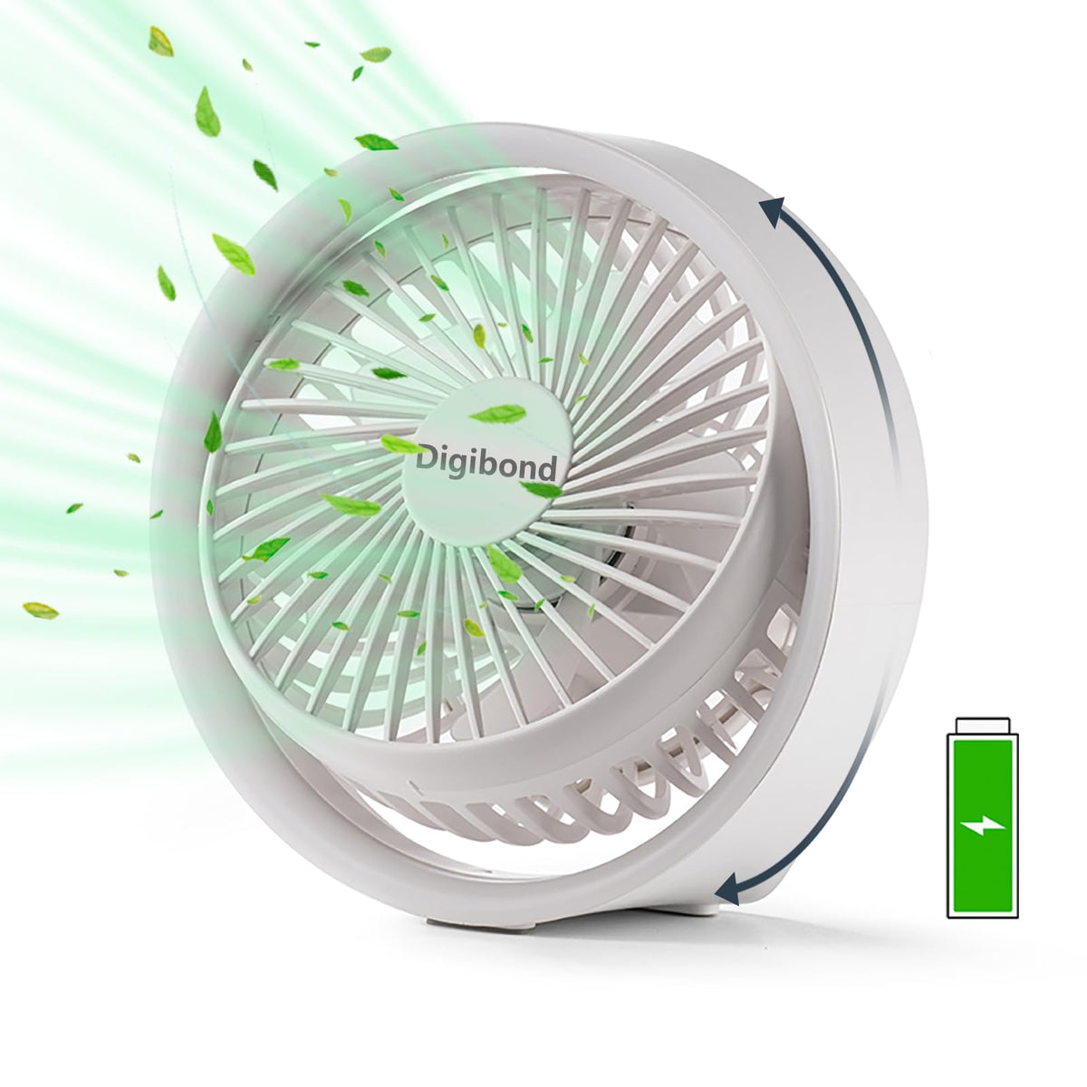Digibond Small Desk Fan, Ultra Quite Usb Fan Portable 3000Mah Rechargeable Battery Operate, High Power 3 Speed 5.3In With Ambien