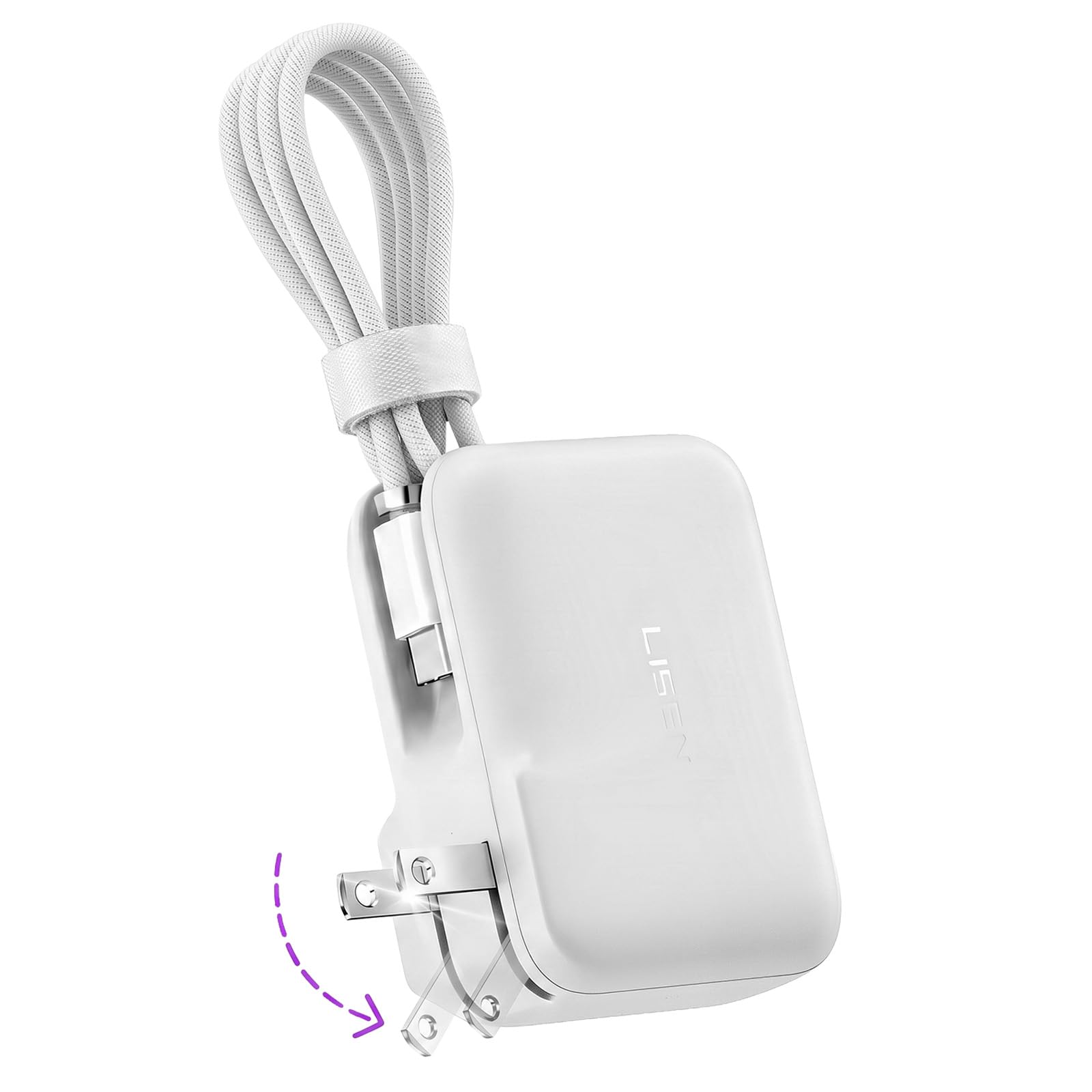LISEN [Practical&Lazy Design] 3 in 1 Travel Essentials Power Bank,7000mAh 35W Fast Charging with Wall Plug and Build-in Cable fo