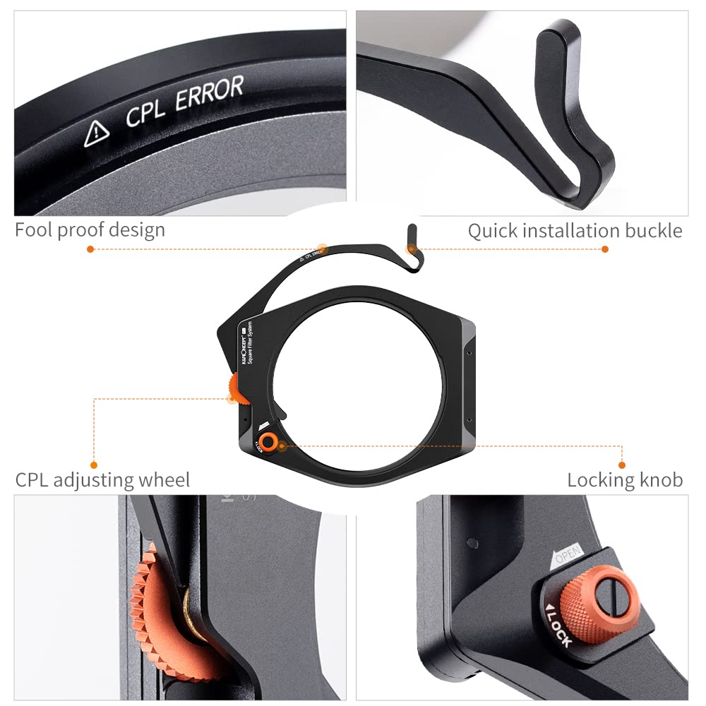 K&F Concept X Pro Square Filter Holder System Kit (Filter Holder + 95Mm Circular Polarizer + Square Nd1000 Filter + Nd8 + Nd64 +