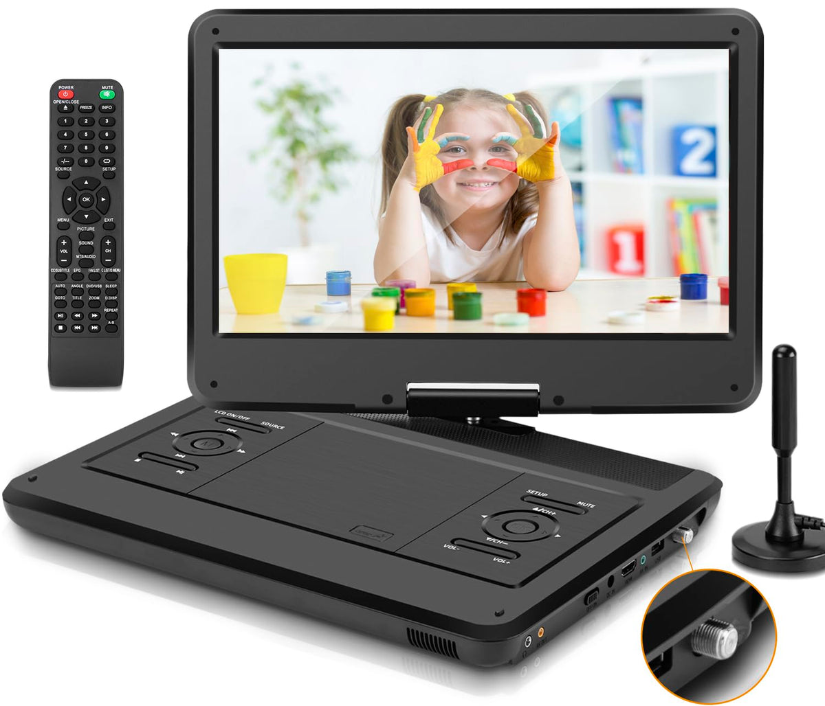 Feihe 16.5'' Portable Tv/Dvd Player Combo With 14.0'' Large Hd Swivel Led Screen And Digital Tv Atsc Tuner/Hdmi/Usb/Av/Audio, Bu