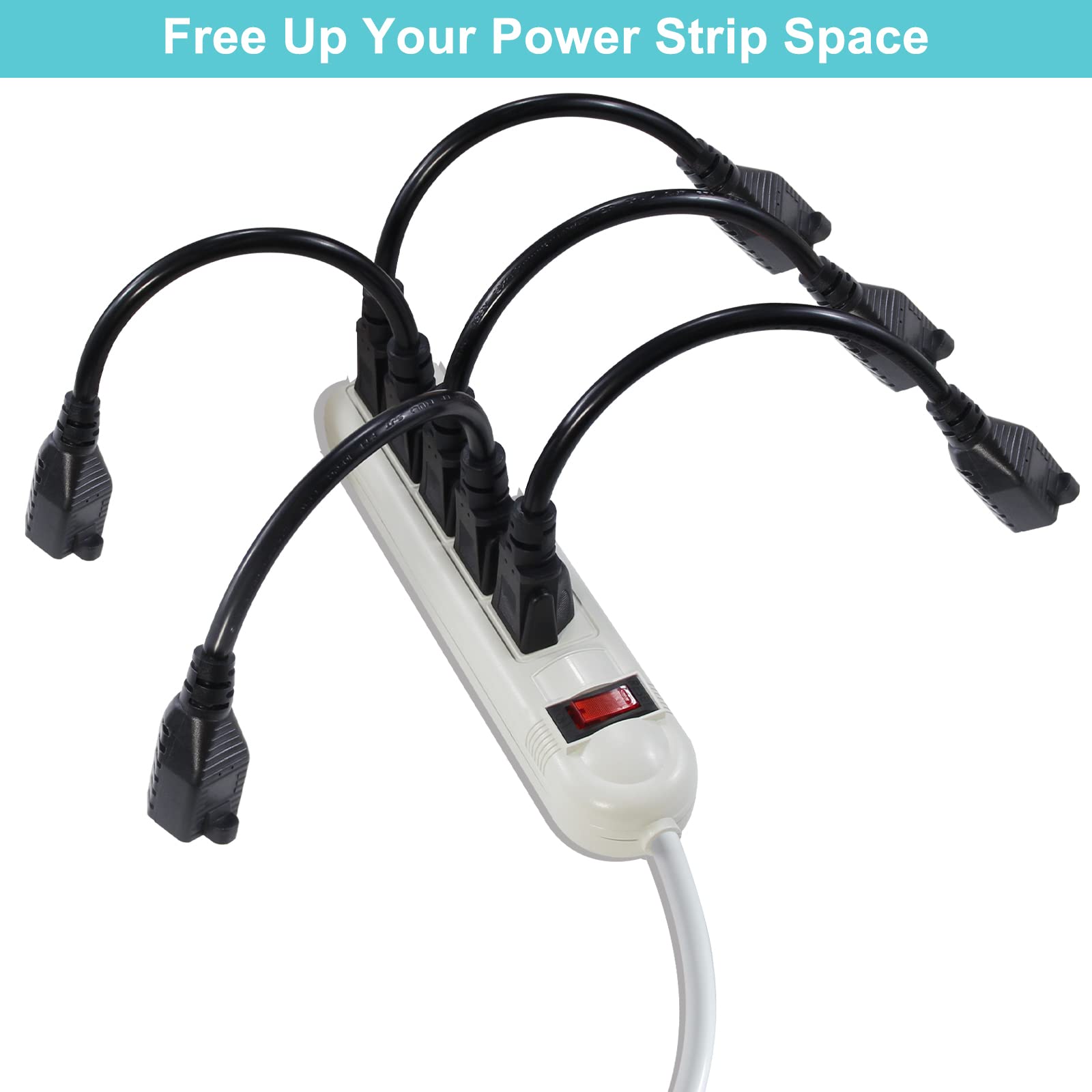 [5 Pack] Black Short Power Extension Cord   6Inch 3 Prong Mini Indoor Grounded Extension Cord,16Awg Small Electrical Ac Extensio