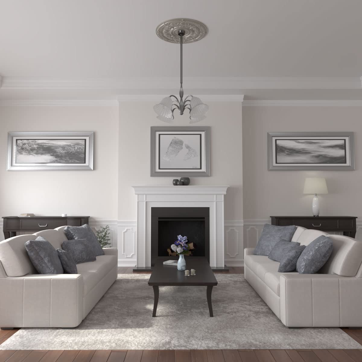 Ekena Millwork Cm33Dapws Dauphine Ceiling Medallion, 33 7/8''Od X 1 3/8''P (Fits Canopies Up To 13 1/4''), Hand Painted Pearl Wh