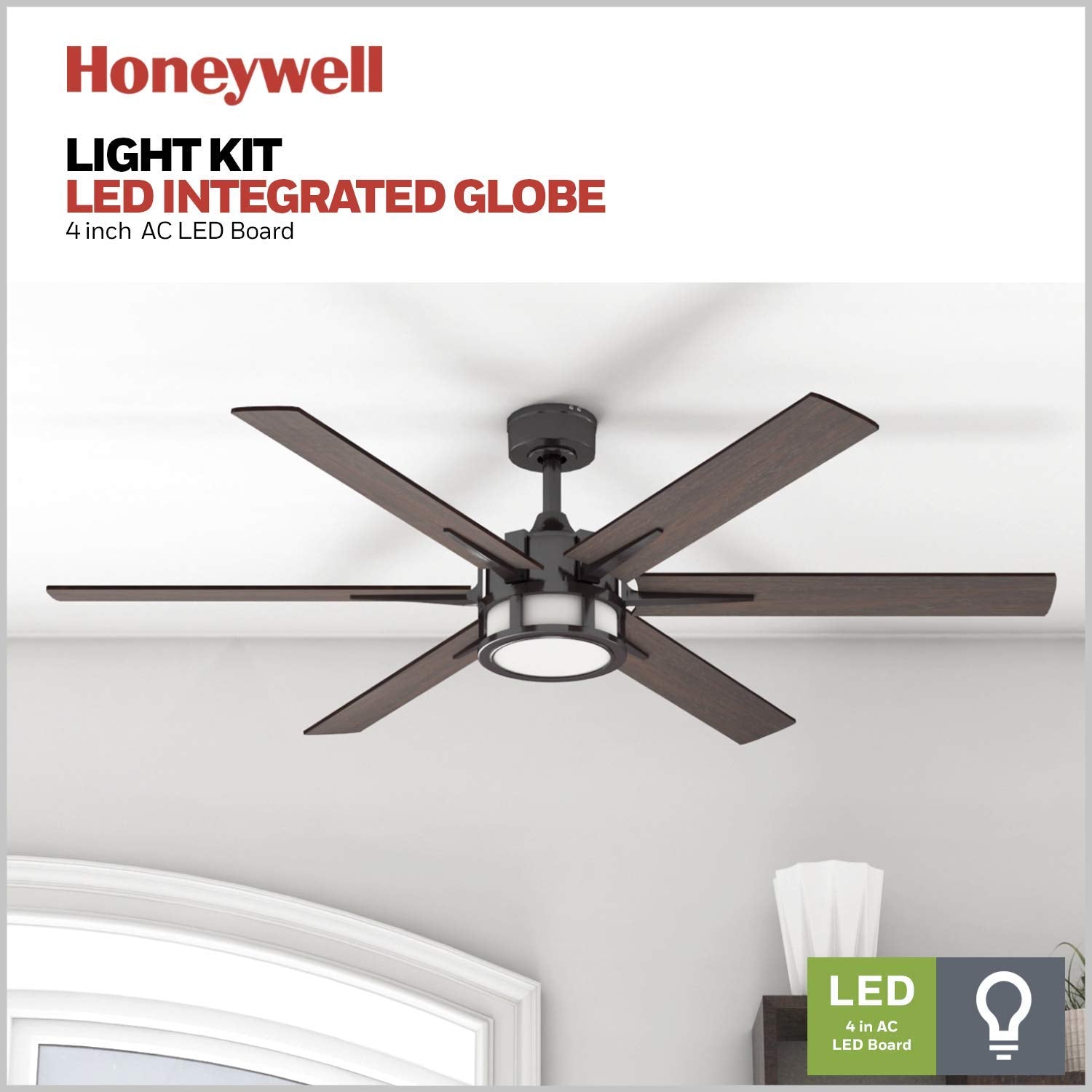 Honeywell Ceiling Fans Kaliza, 56 Inch Indoor Modern Led Ceiling Fan With Light And Remote Control, Dual Mounting Options, 6 Bla