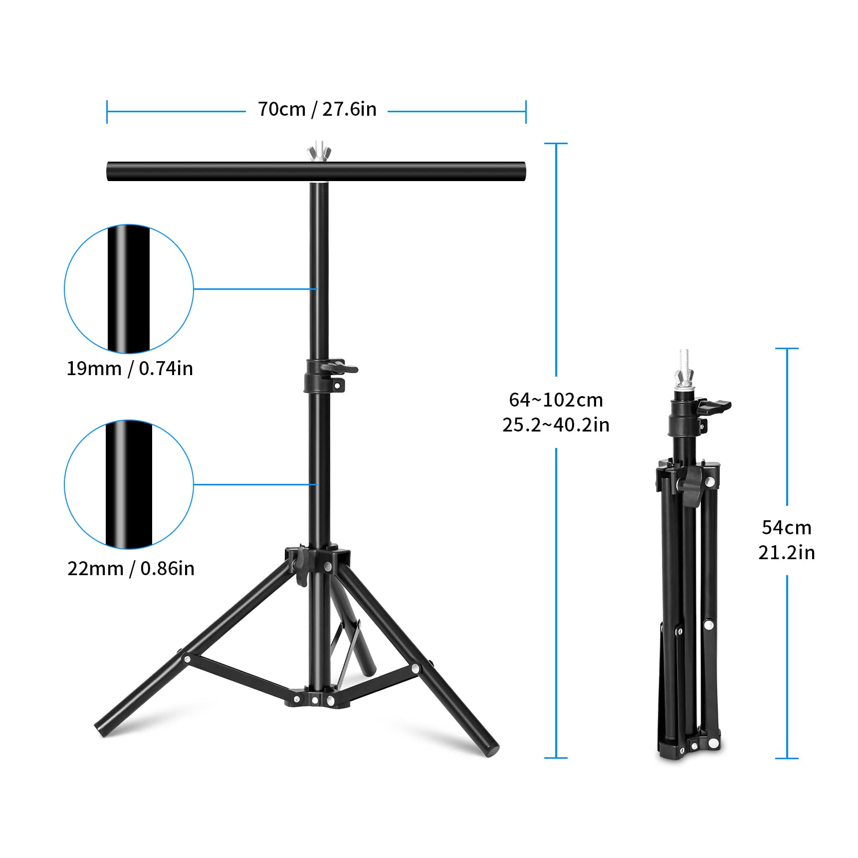 Selens Photography Backdrop Stand 30 Inches Small T Shape Support Light Stands Mini Holder For Photo Studio Tabletop Desktop Background Paper, T Shape Background Support Stand Crossbar With 2 Clamps