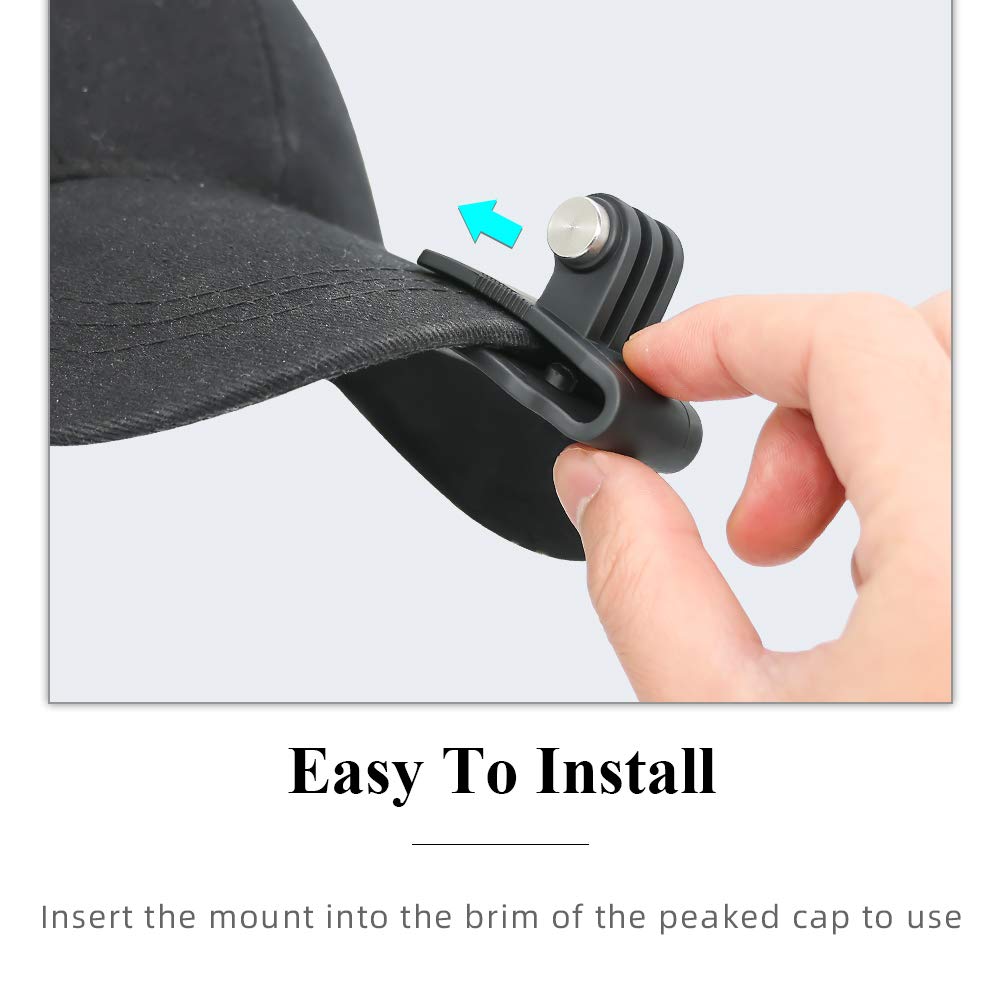 SUREWO Baseball Hat Clip Mount for GoPro Hero 13-5, DJI Osmo Action, Black, Quick Release, Model SW-SCD-092, Resin Material