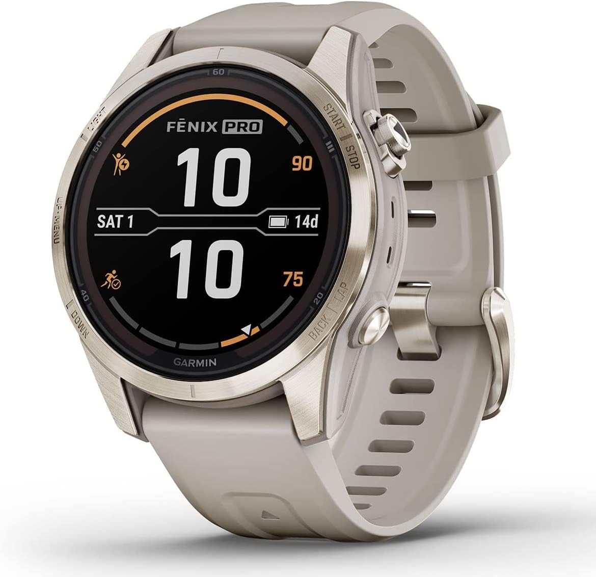 Garmin Fenix 7S Pro Solar, Sapphire, Soft Gold Steel, Light Sand High Performance Smartwatch, Advanced Training Technology With