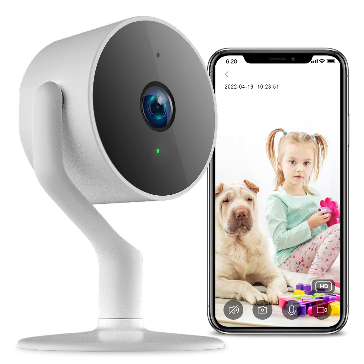 Eco4Life   Smart Wifi Indoor Home Security Pet Baby Monitor Camera With Phone App, Night Vision, Two Way Audio, Motion Detection