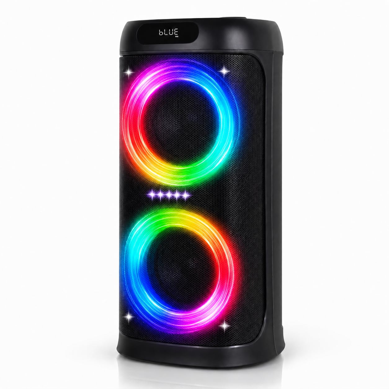 QAU Large Party Bluetooth Speaker, 300W Peak Power Loud Speaker with Dual 6.5 Woofers, OneTouch Bass Boost, RGB Light Show, 15