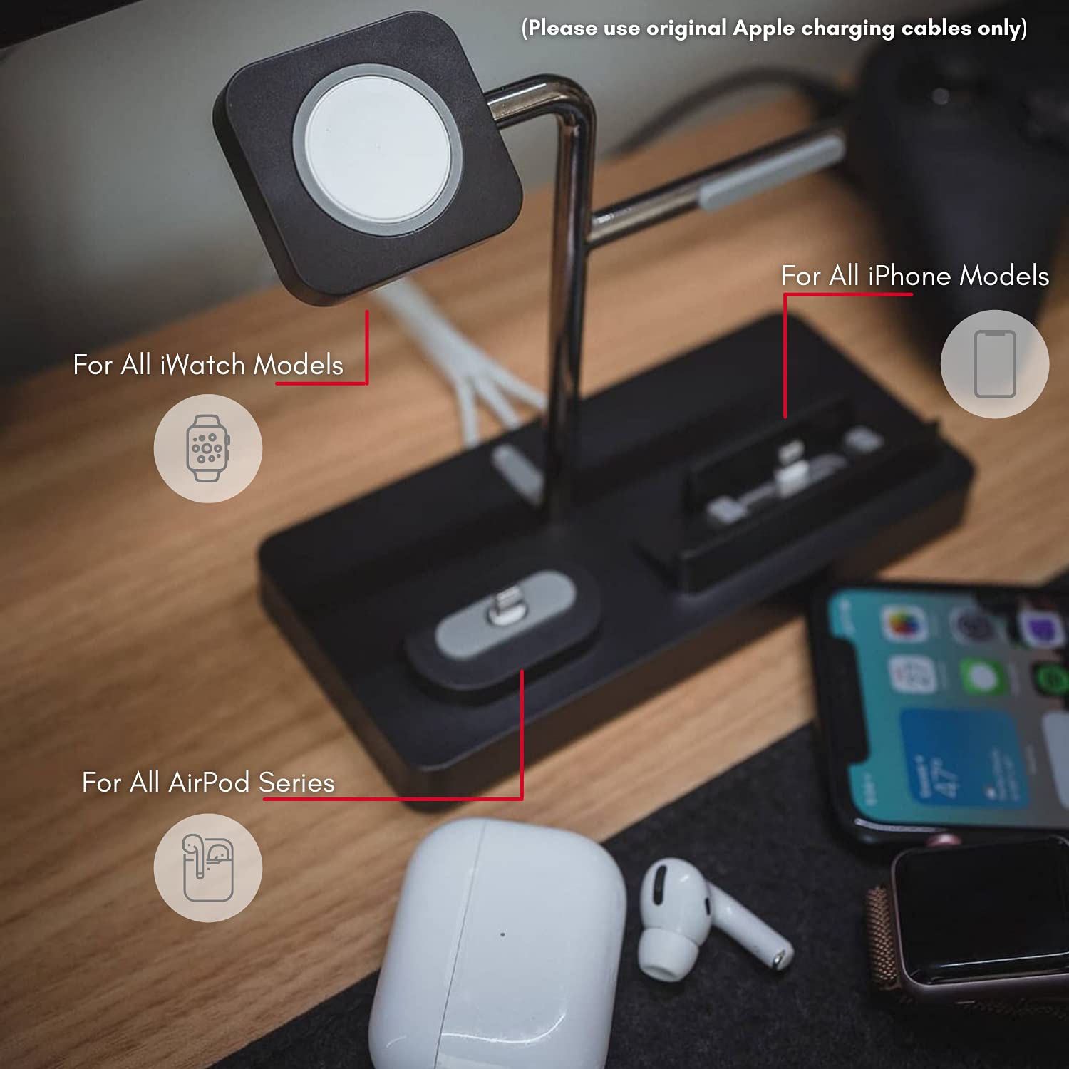 Macally Apple Charging Stand For Apple Watch And Iphone And Airpods   3 In 1 Apple Watch Holder Stand Charger, Dock Compatible W