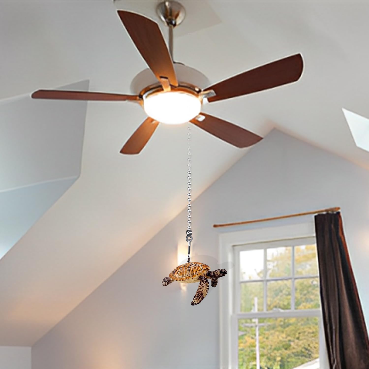 Dotlite Turtle Ceiling Fan Pull Chain,Cute Realistic Sea Turtle Fan String Pulls Charm Extension Decorative,12In 3Mm Diameter Be