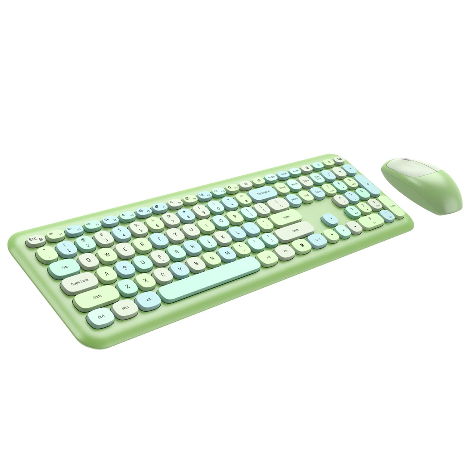 Wireless Keyboard And Mouse Combo, 2.4Ghz Full Sized Colorful Cute Keyboard Mouse Set With Retro Typewriter Flexible Round Keys