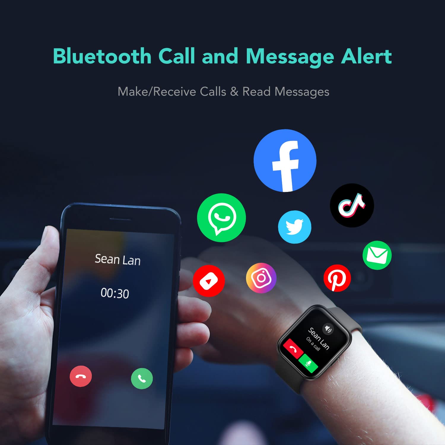 Skg Smart Watch For Men Women Android Iphone With Alexa Built-In & Bluetooth Call(Answer/Make Call) 1.69 Fitness Tracker With Ip