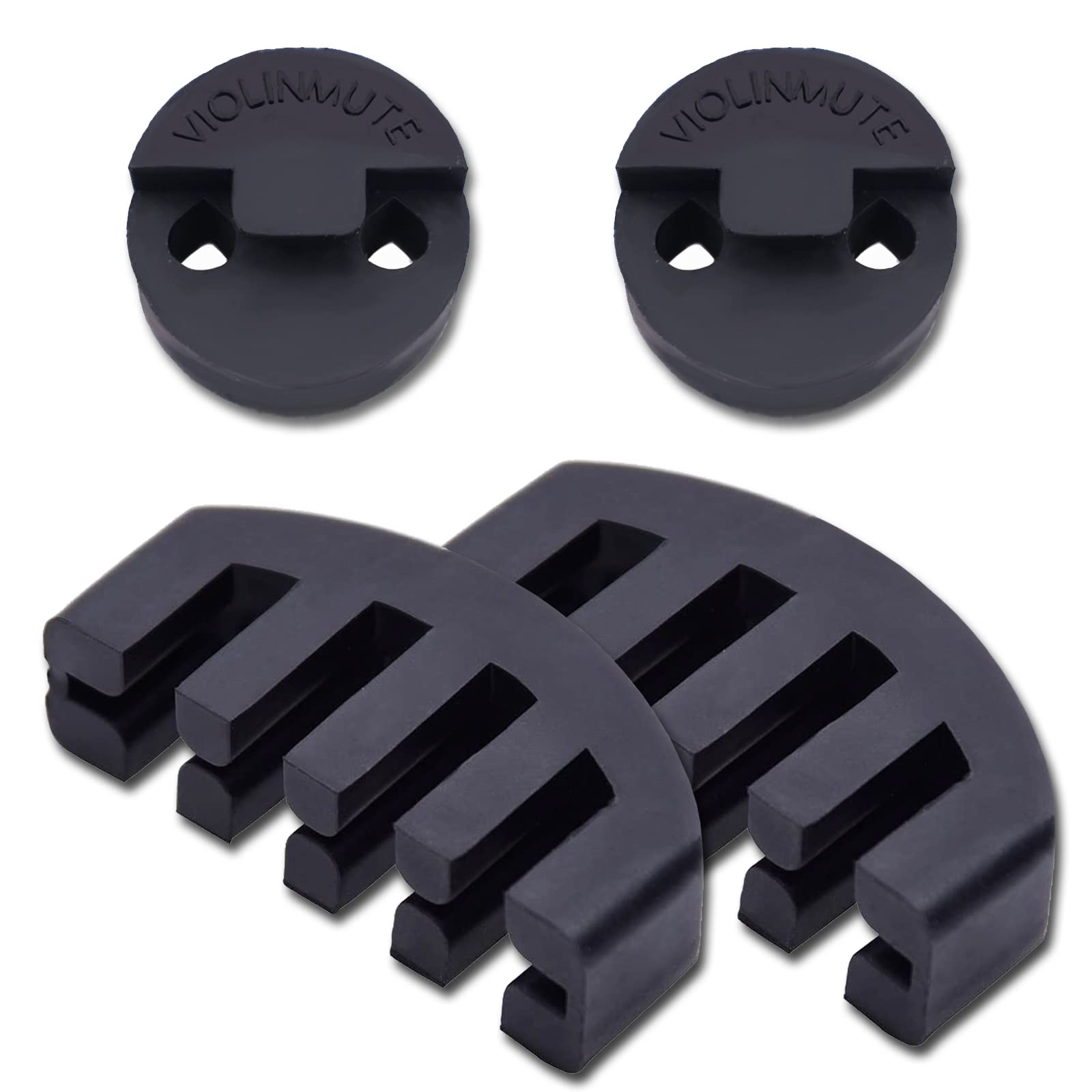 Amgate 4 Pcs Rubber Violin Practice Mute Set, Included 2 Pcs Claw Style & 2 Pcs Round Tourte Style, Black