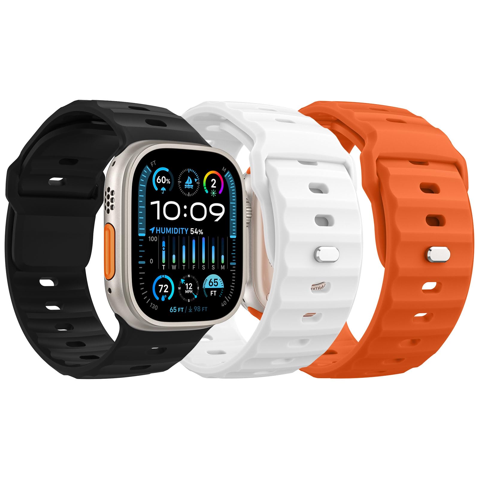 MoKo 3Pack Ocean Band Compatible with Apple Watch Ultra 3/2/1 49mm,S11/S10 46mm,9/8/7 45mm,SE3/SE2/SE/6/5/4 44mm,3/2/1 42mm, Sil