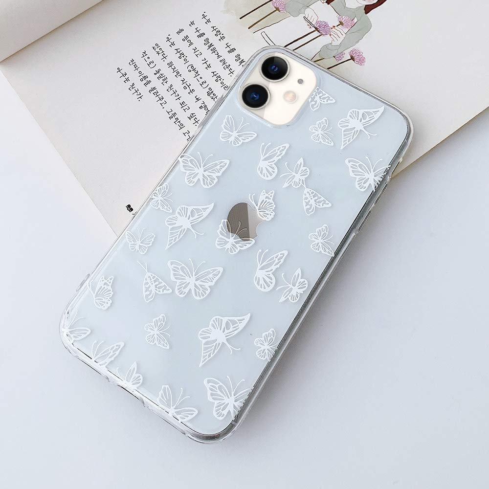 LCHULLE iPhone 12 Pro Max Case Butterfly Design Clear TPU Shockproof Protective Cover White