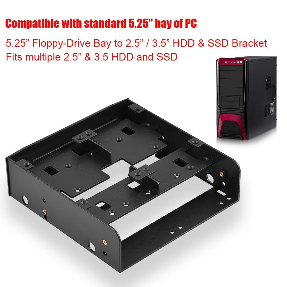 5.25'' To 3.5''/ 2.5'' Bay Adapter 5.25'' Floppydrive To Dual 2.5 X 3.5 Hdd/Ssd Bay Cover Computer Mounting Bracket Kit Supports
